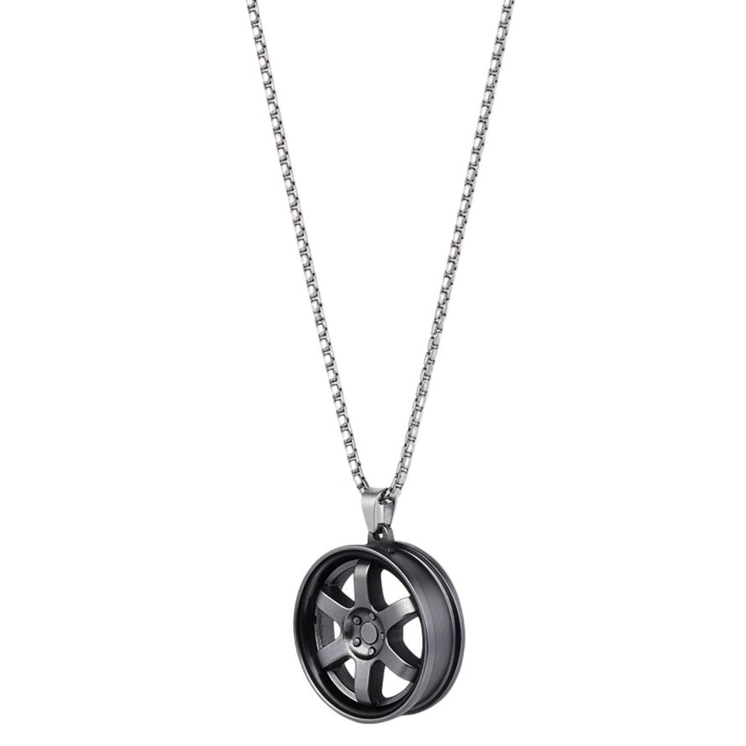 Kette mit Anhänger Halskette mit Felge Schwarz Silber Herren