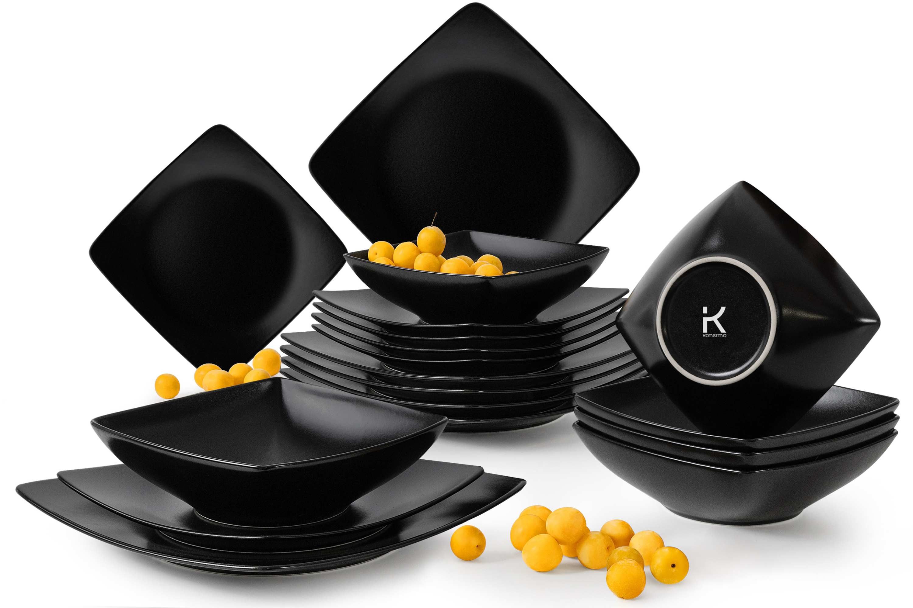 KONSIMO® Tafelservice EPIRI Geschirrset, Modern, hergestellt in der EU (18-tlg), Keramik, quadratisch, Spulmachinen- und Mikrowellengeeignet