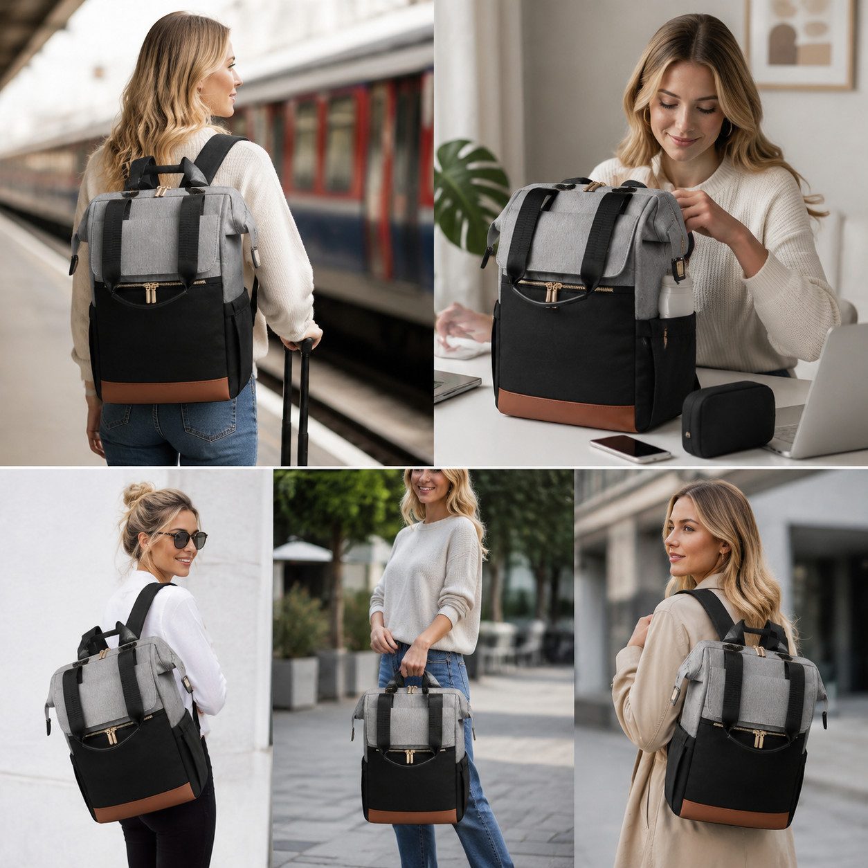 ibettertec Rucksack 2in1 Rucksack Damen Herren mit Laptopfach 15,6 Zoll & Kosmetiktasche (Geräumiger Business Rucksack, mit Organizer, Trolley-Gurt und separate – Bild 4 von 5
