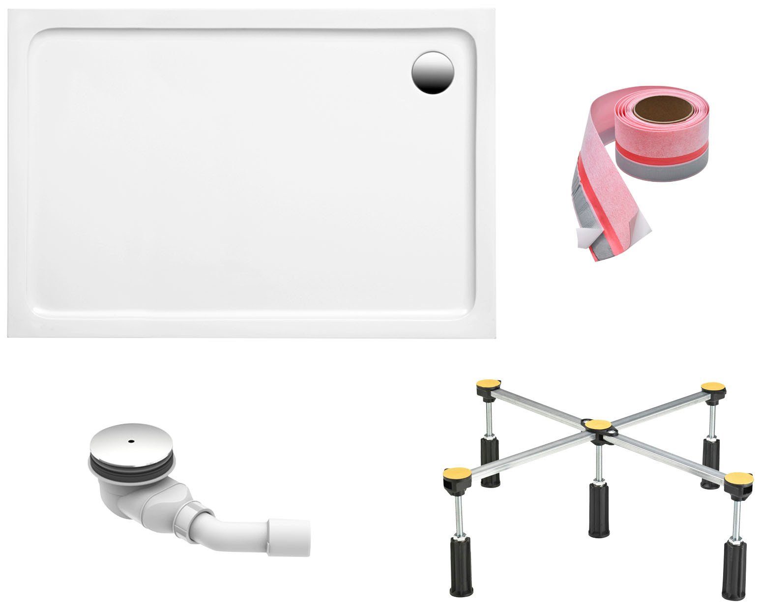 OTTOFOND Duschwanne, rechteckig, Sanitäracryl, Set, 140x90x3 cm, mit Fußgestell, Ablaufgarnitur und Fugendichtband