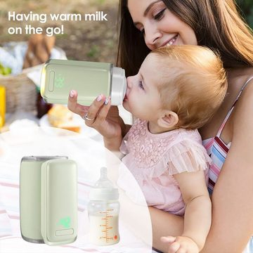 autolock Babyflaschenwärmer Flaschenwärmer Babykostwärmer mit temperaturanzeige Tragbarer, Babyflaschenwärmer Unterwegs für Muttermilch oder Milchnahrung Grün