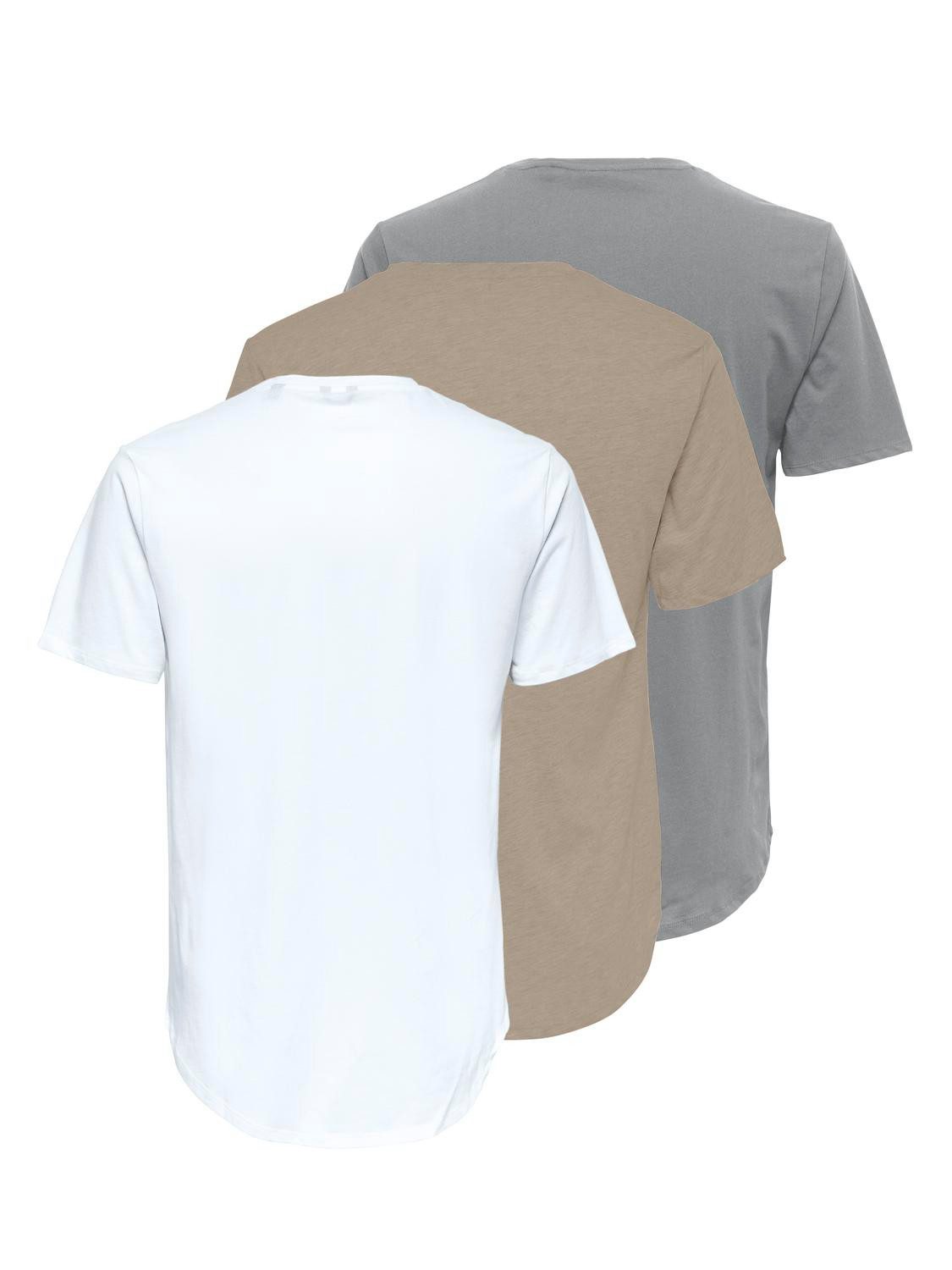 ONLY & SONS Rundhalsshirt ONSMATT LONGY SS TEE 3-PACK (Packung, 3-tlg) günstig online kaufen