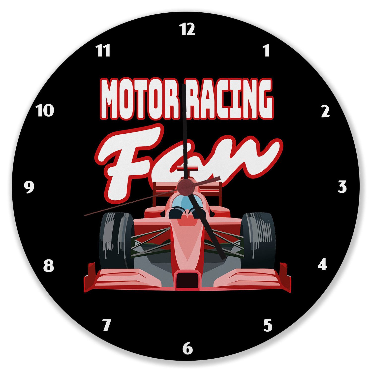 speecheese Wanduhr Sportwagen Wanduhr aus MDF mit Spruch: Motor Racing Fan