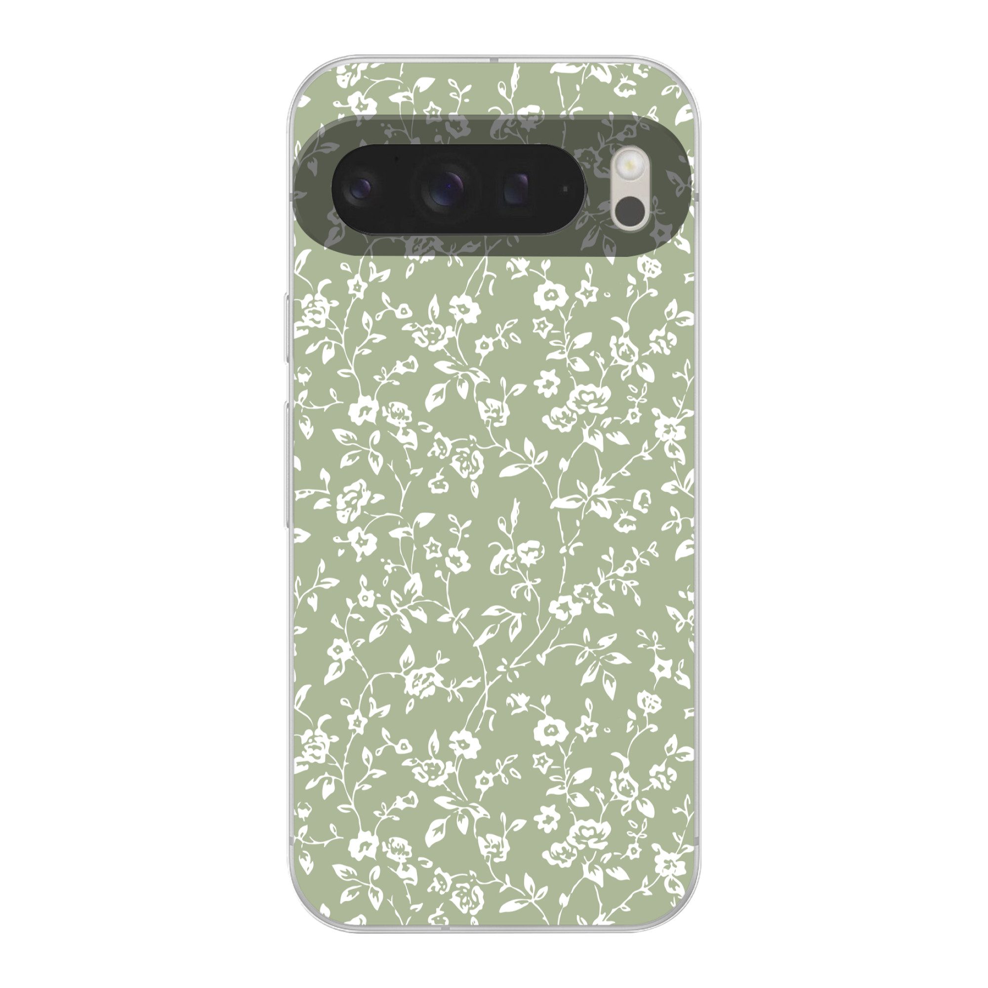 MuchoWow Handyhülle für Google Pixel 9 Pro XL Blumen - Druck - Grün - Weiß, Handy Case, Silikon, Bumper Case Dünn
