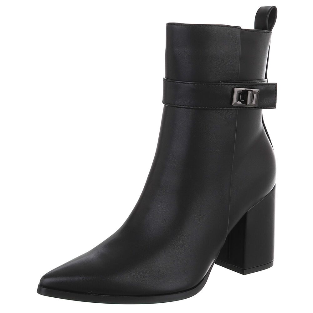 Ital-Design Damen Stiefelette mit Blockabsatz und Schnalle High-Heel-Stiefelette (92269100) Blockabsatz Stiefeletten in Schwarz