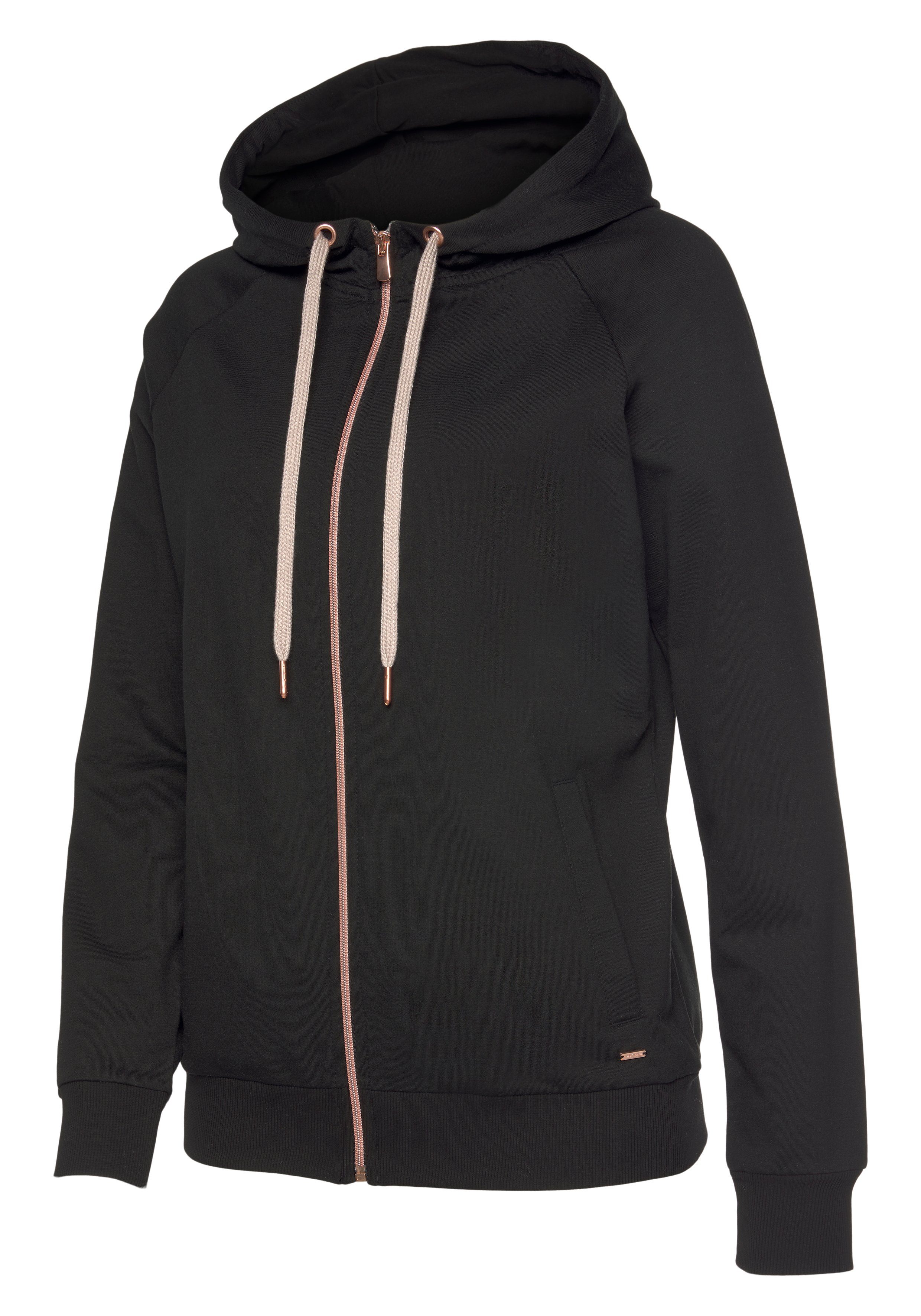 LASCANA Kapuzensweatjacke Sweatshirtjacke mit Details in Roségold, Loungewear