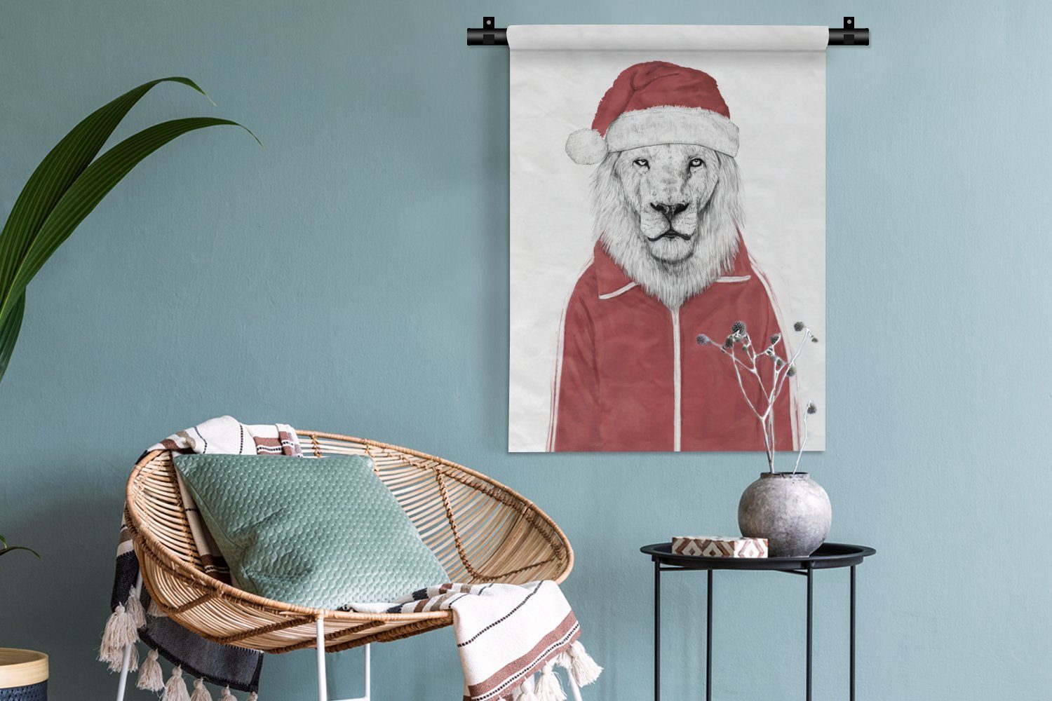 Wanddekoobjekt Weste Löwe - - Schlafzimmer Weihnachtsmütze Deko der Wand, Weiß, - MuchoWow für an Tapisserie, Wohnzimmer,