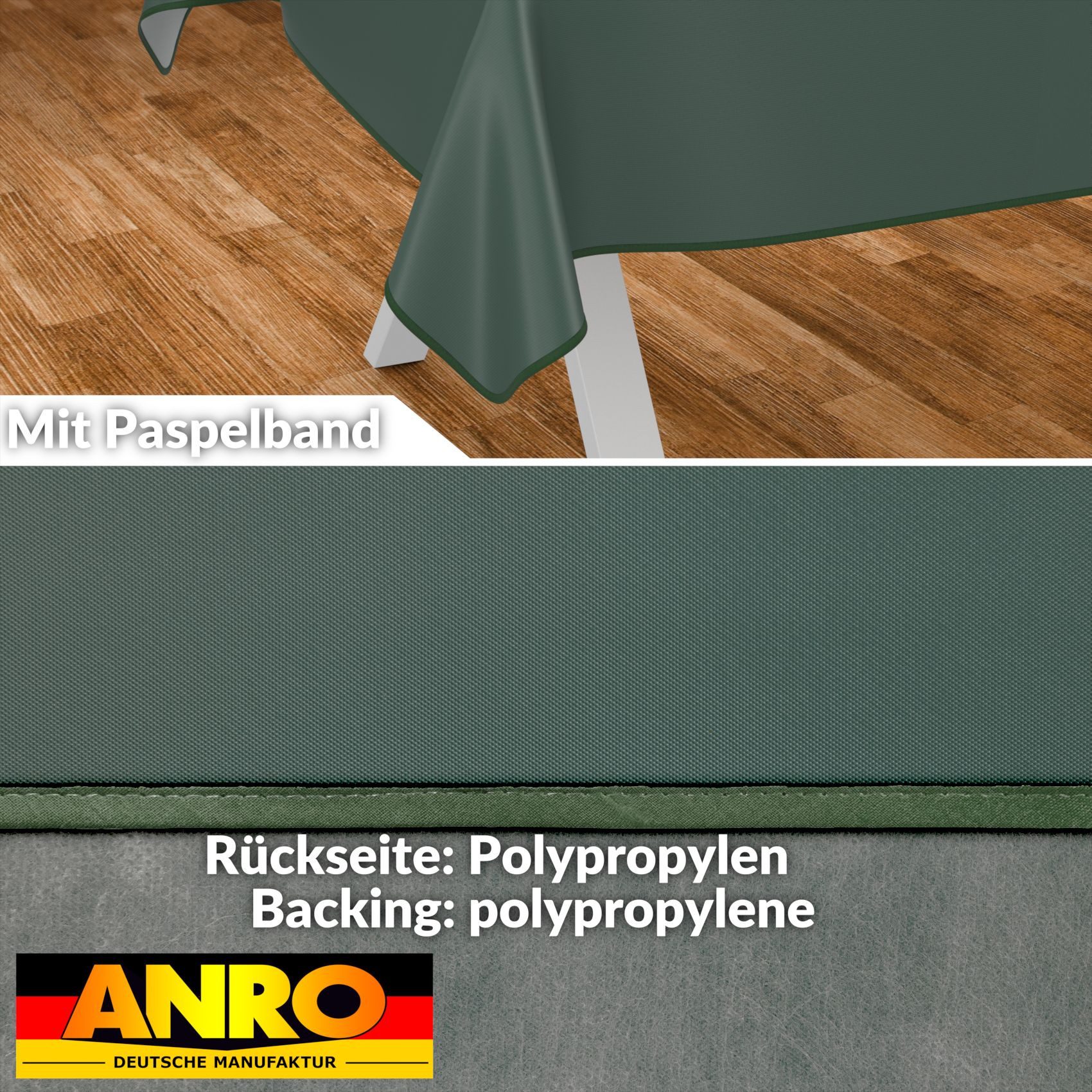 ANRO Tischdecke Wachstuchtischdecke abwaschbar UNI auch als Gartentischdecke (Einzelstück 1-tlg), wasserabweisend pflegeleicht Textil-Optik Grün 100x140cm – Bild 2 von 5