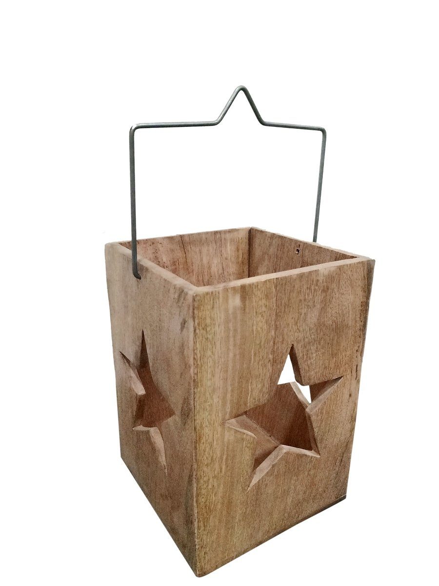 Small-Preis Kerzenlaterne Holzlaterne mit Sternausschnitt im 2er Set Weihnachtliche Deko