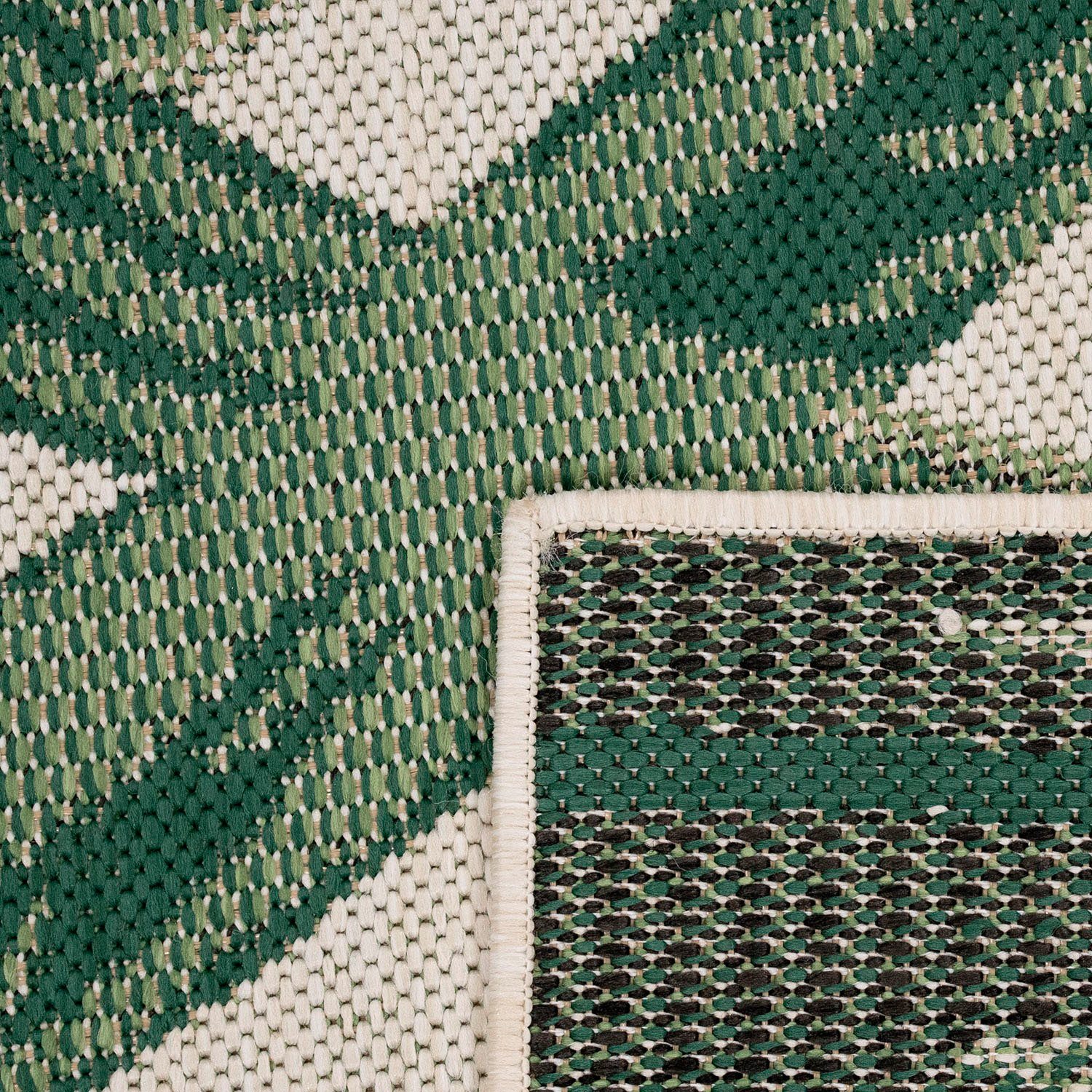 Teppich Ostende 552, Paco Home, und rechteckig, Outdoor mm, In- Höhe: Motiv Wohnzimmer Flachgewebe, Palmenblätter, 4 grün geeignet