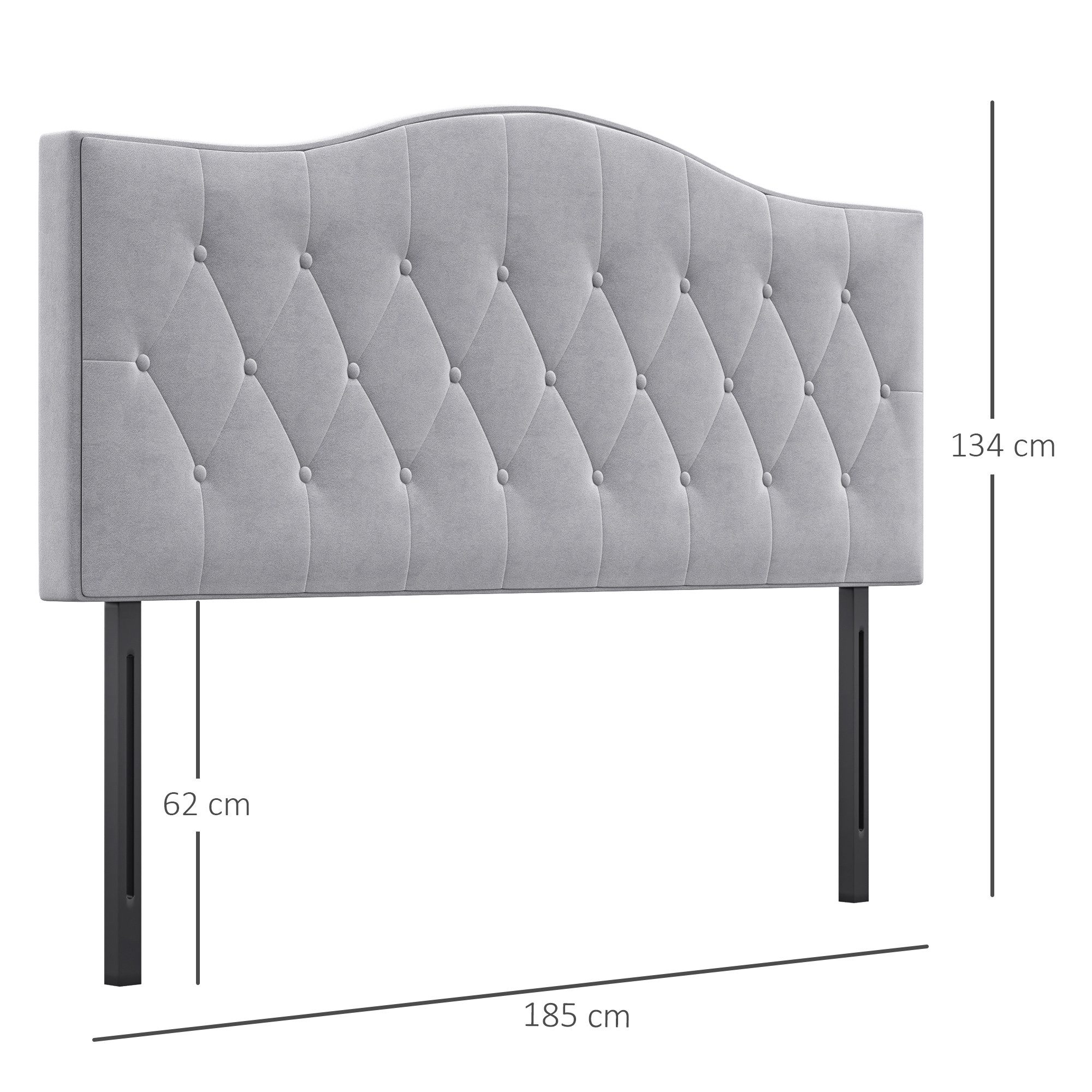 HOMCOM Kopfteil Polsterkopfteil in grau, (Bettkopfteil, 1 St., Bett Kopf Rückenlehne), Samt Stoff 185 x 8 x 134 cm