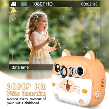 GREENKINDER Sofortbildfunktion Kinderkamera (12 MP, 10x opt. Zoom, inkl. Verbessertes 10-faches Digitales Zoom: Klares Bild auch bei Nacht, Multifunktionale 2,4-Zoll-Bildschirm 1080P-HD 32G Karte & Druckpapier)