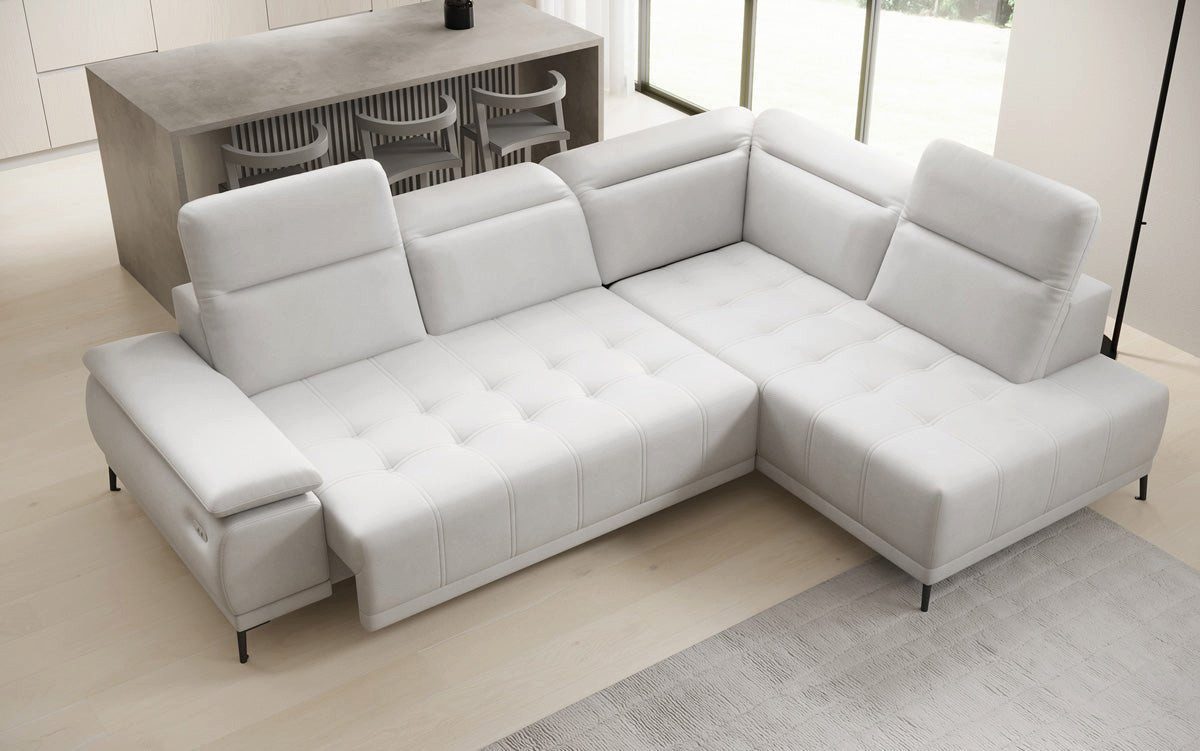 Luxusbetten24 Schlafsofa Designer L Sofa Lyra in Echtleder, mit elektrischer Schlaffunktion