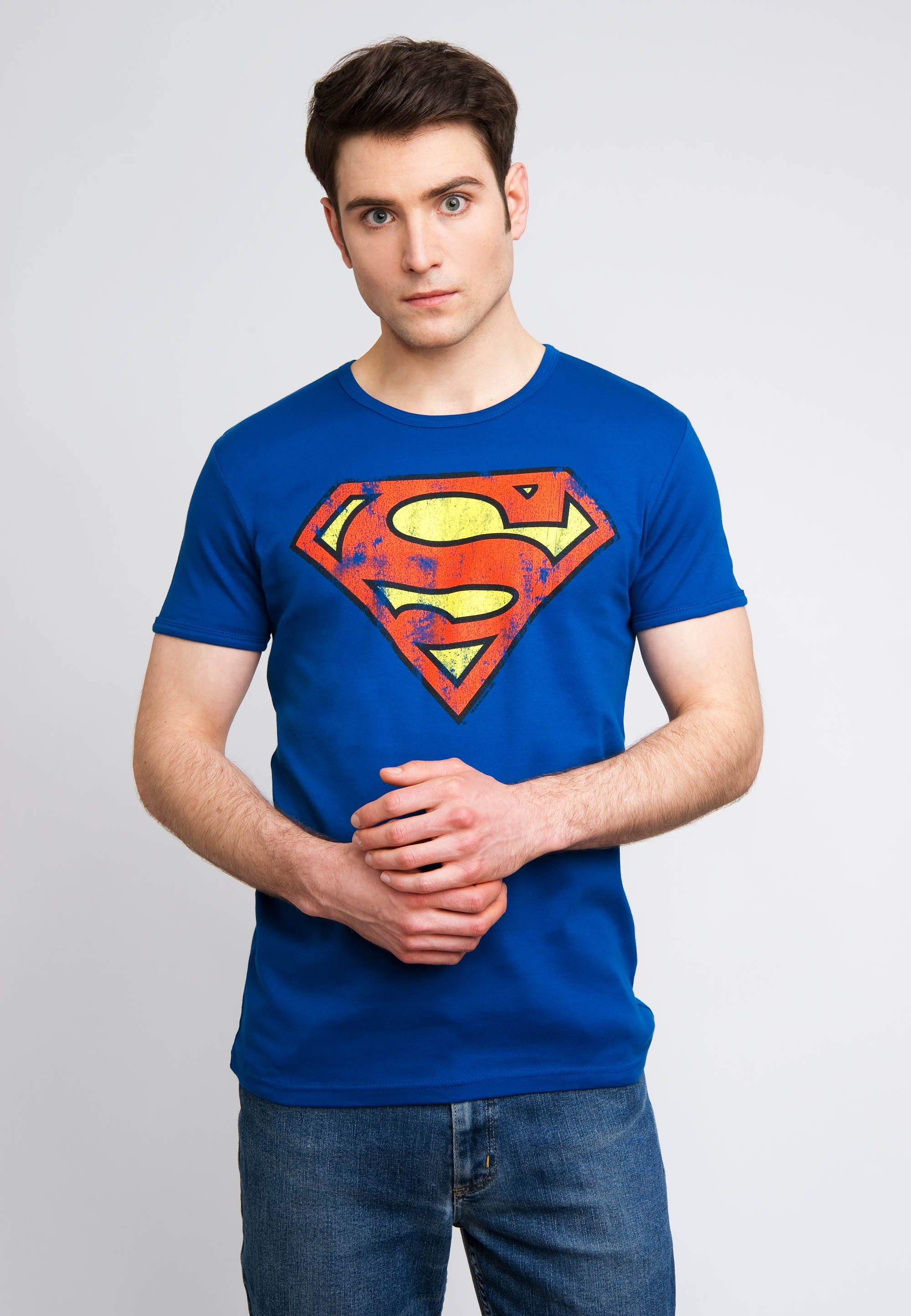 Retro-Print T-Shirt lässigem Superman LOGOSHIRT mit