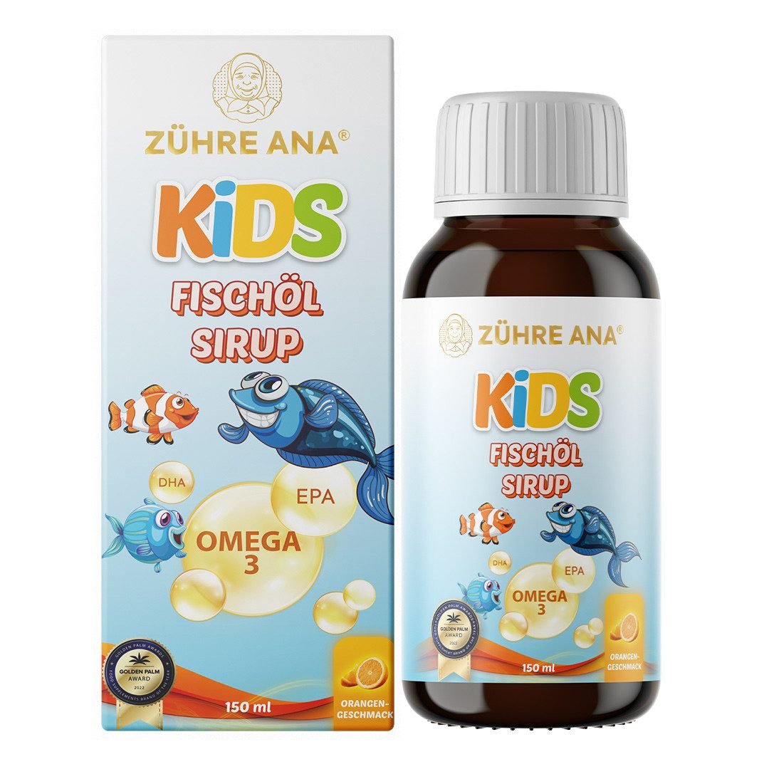 Zühre Ana® KIDS FISH OIL SIRUP mit Omega-3–Natürliche Vitaminquelle für Wachstum Sirup, 150 ml