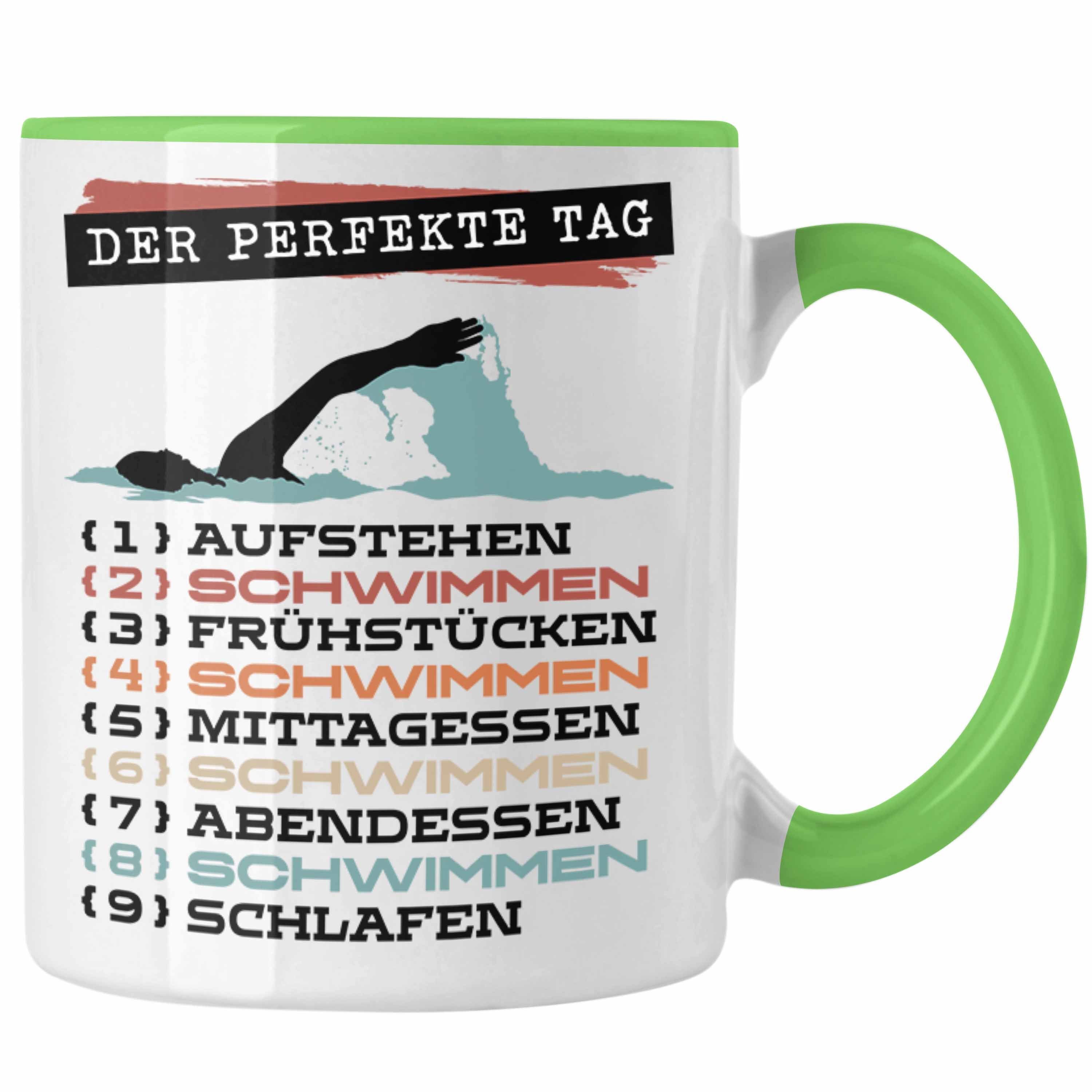 Trendation Tasse Trendation - Schwimmer Tasse Geschenk Becher Der Perfekte Tag Schwimme Grün | Teetassen