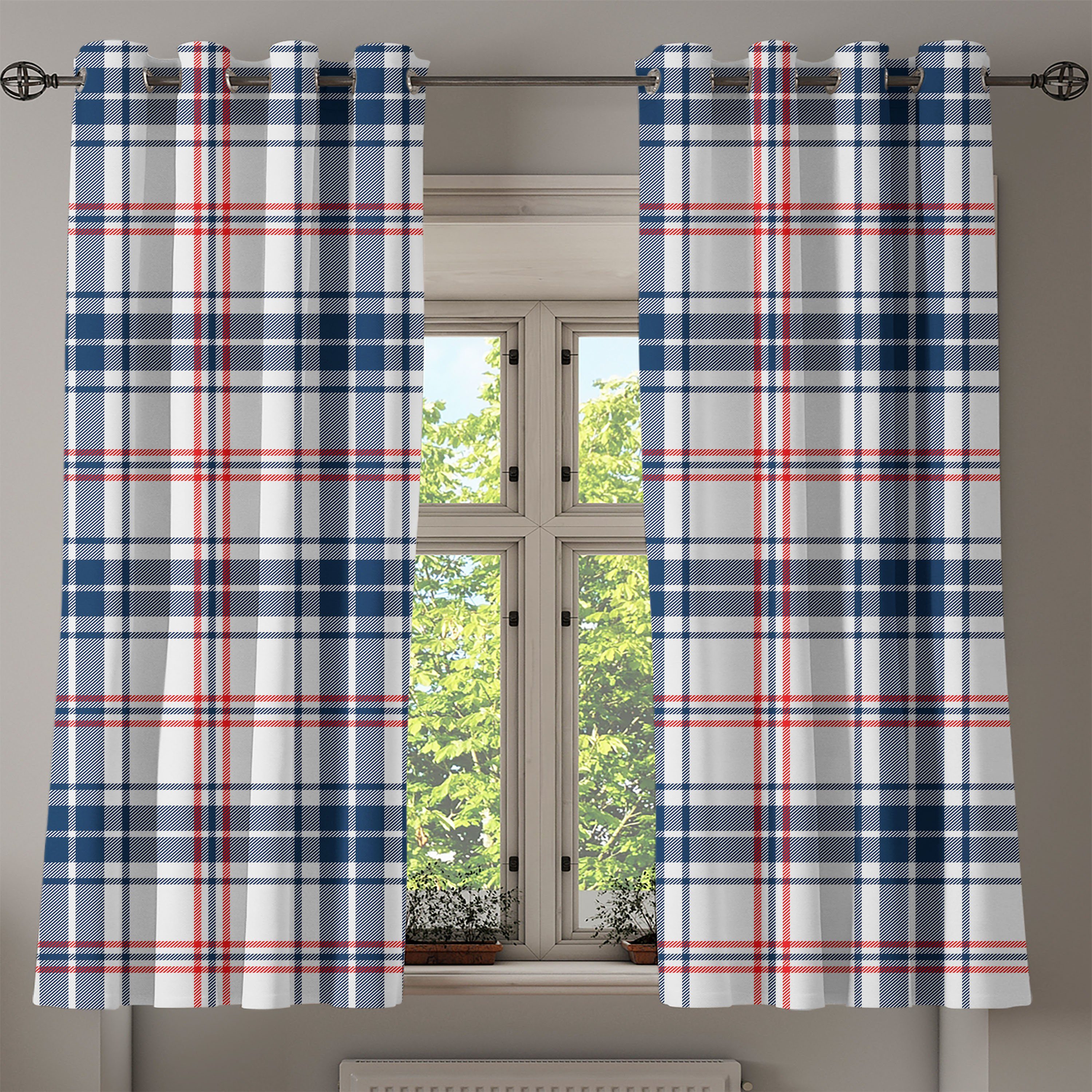 Englisch Gardine Mode Dekorative Tartan-Motiv Wohnzimmer, für 2-Panel-Fenstervorhänge Abakuhaus, Schlafzimmer