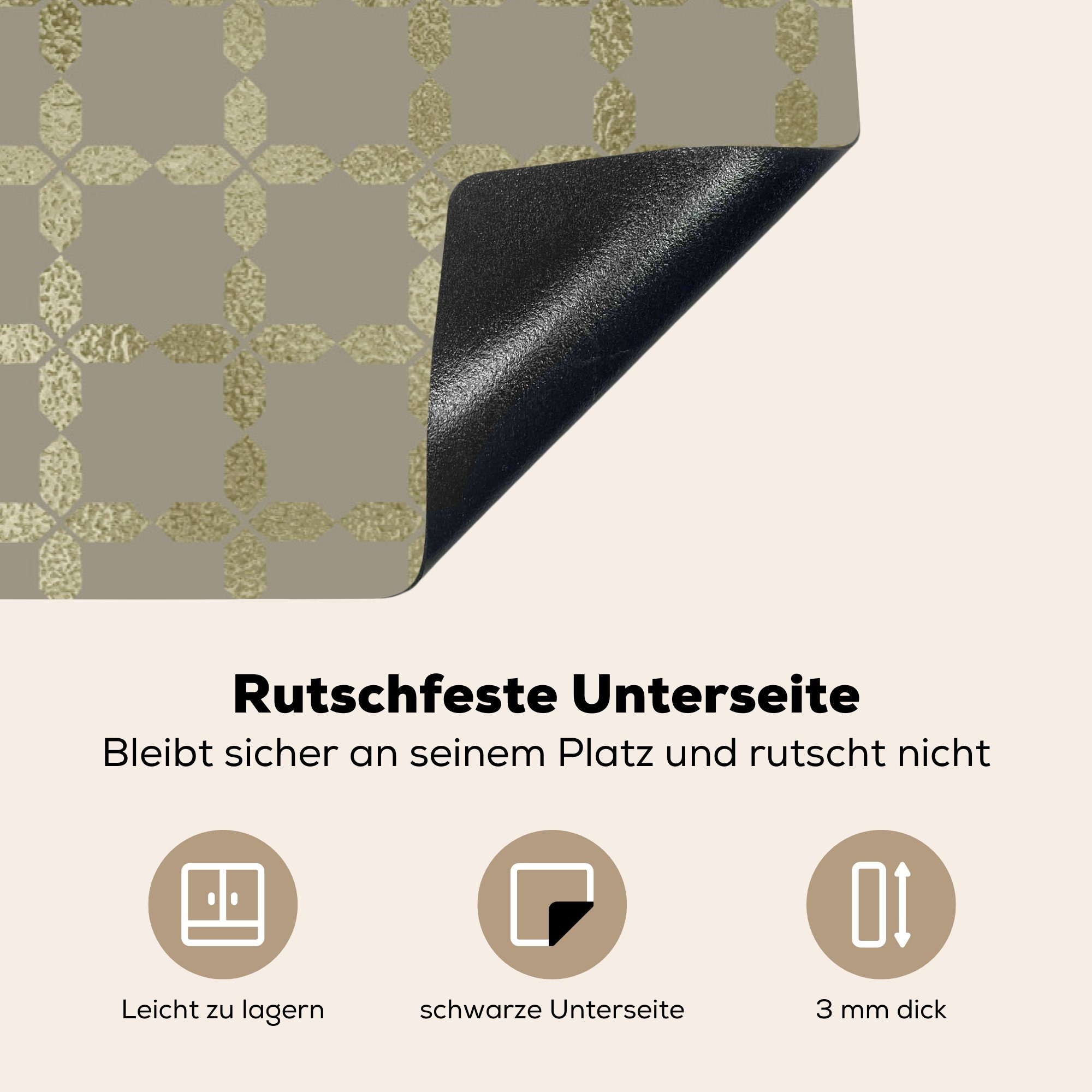 Gold, Herdblende-/Abdeckplatte Ceranfeldabdeckung (1 - die Vinyl, - für 81x52 Muster Grau MuchoWow Induktionskochfeld tlg), Schutz cm, küche,