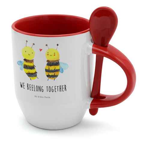 Mr. & Mrs. Panda Tasse Biene Verliebt - Weiß - Geschenk, Kaffeebecher, Kaffeetasse, Tasse, H, Keramik, Inklusive Löffel