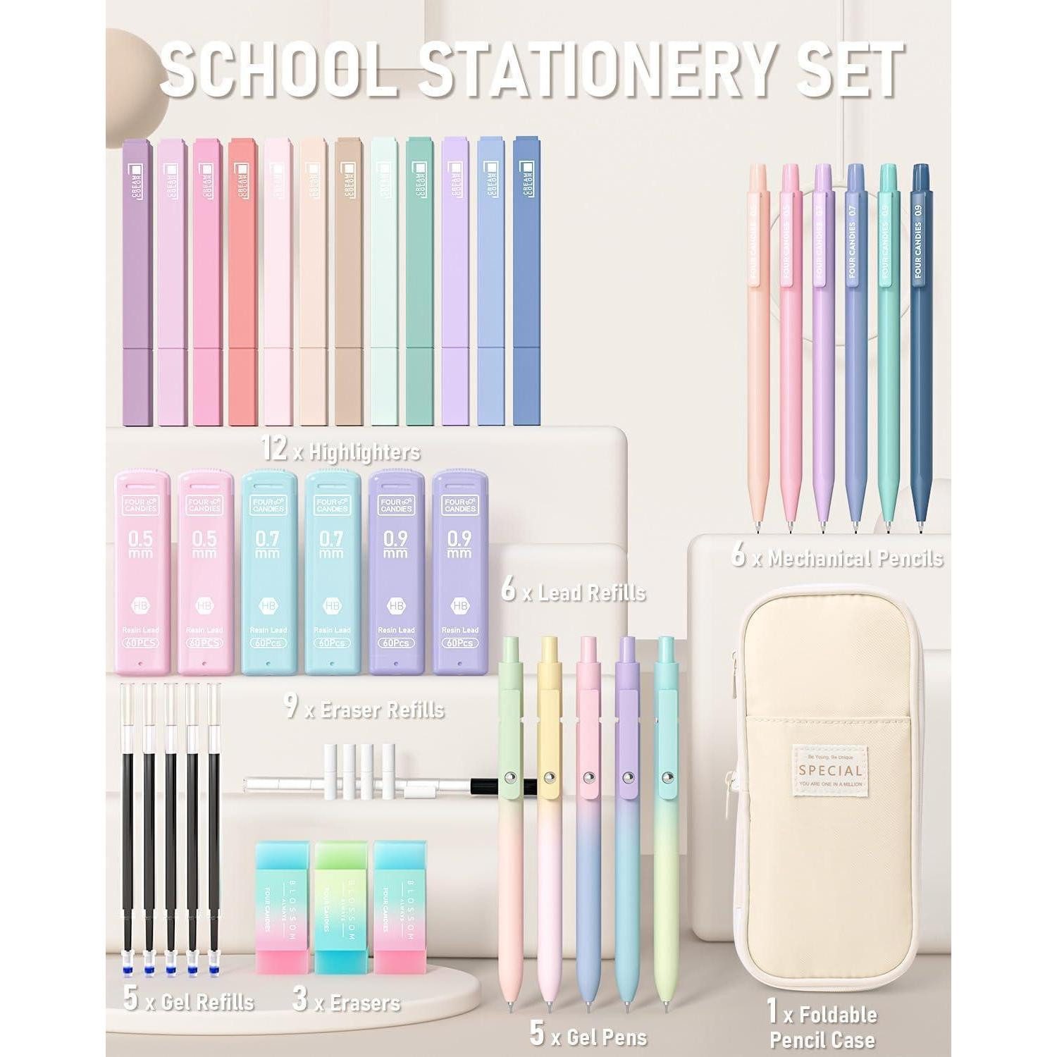 LuxusKollektion Druckbleistift Schulsachen Mäppchen Stifte Set Textmarker Gelstifte Creme – Bild 2 von 5