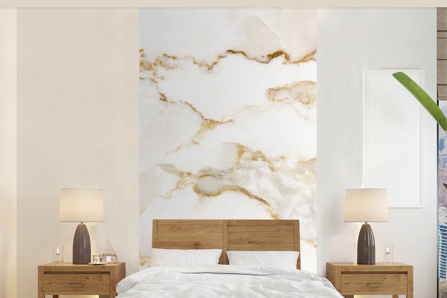 MuchoWow Fototapete Marmor - Limette - Gold - Luxus - Marmoroptik - Weiß, Matt, bedruckt, (2 St), Vliestapete für Wohnzimmer Schlafzimmer Küche, Fototapete