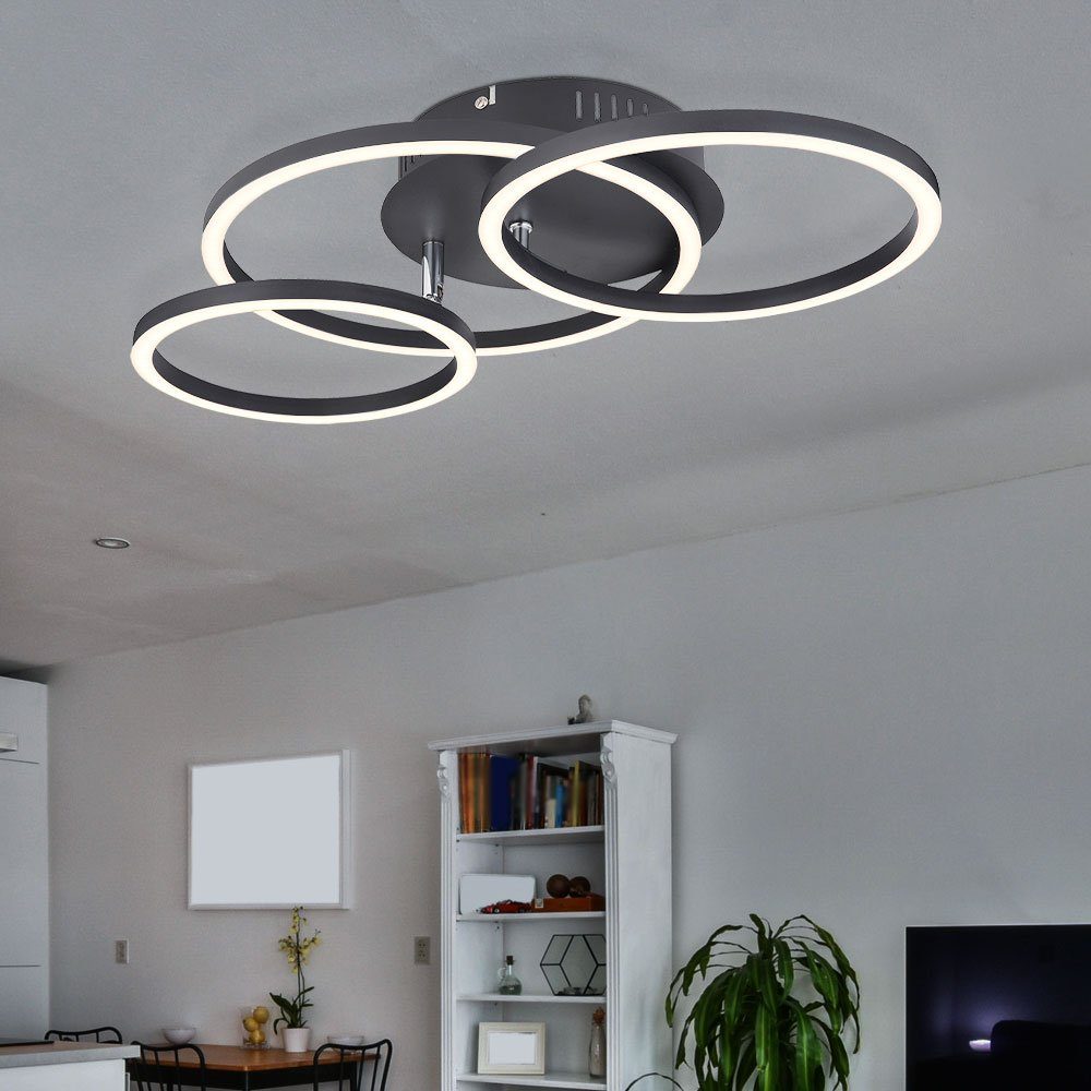 etc-shop LED Deckenleuchte, LED-Leuchtmittel fest verbaut, Warmweiß, LED Deckenleuchte beweglich Ringe Wohnzimmerlampe
