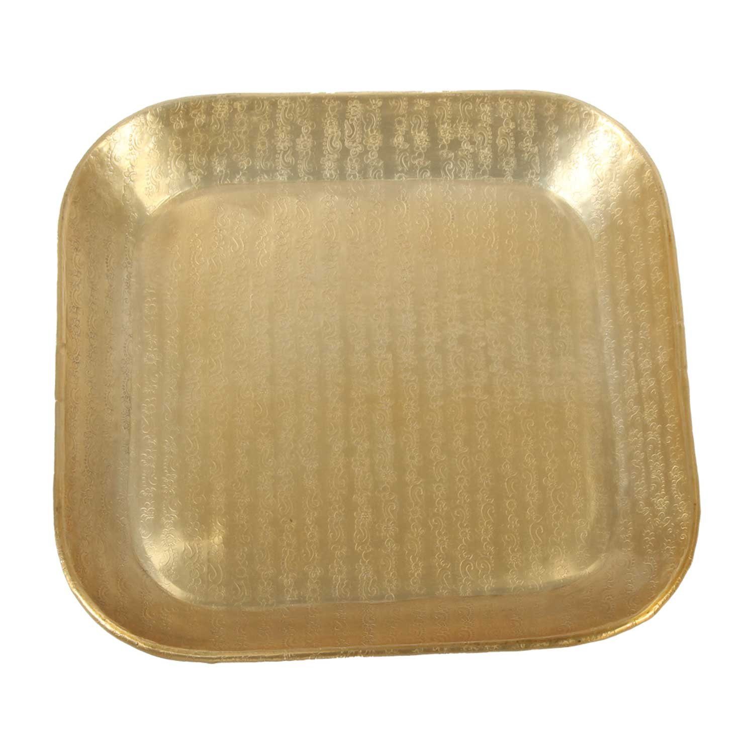 Casa Moro Tablett Orientalisches Tablett Prisma 38x38cm mit Hammerschlag Optik, Aluminium, (Optik, Boho Chic, Dekotablett Serviertablett), für einfach schöner Wohnen Gold