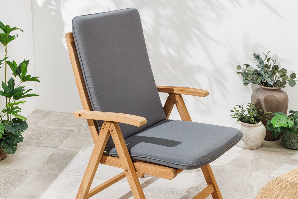 riess-ambiente Hochlehnerauflage COMFORT LINE 50x122cm anthrazit-rechteckig, Sitzkissen, Polsterauflage, (Einzelartikel, 1 St), wetterfestes Outdoor-Auflagekissen – ideal für Gartenstühle mit Lehne