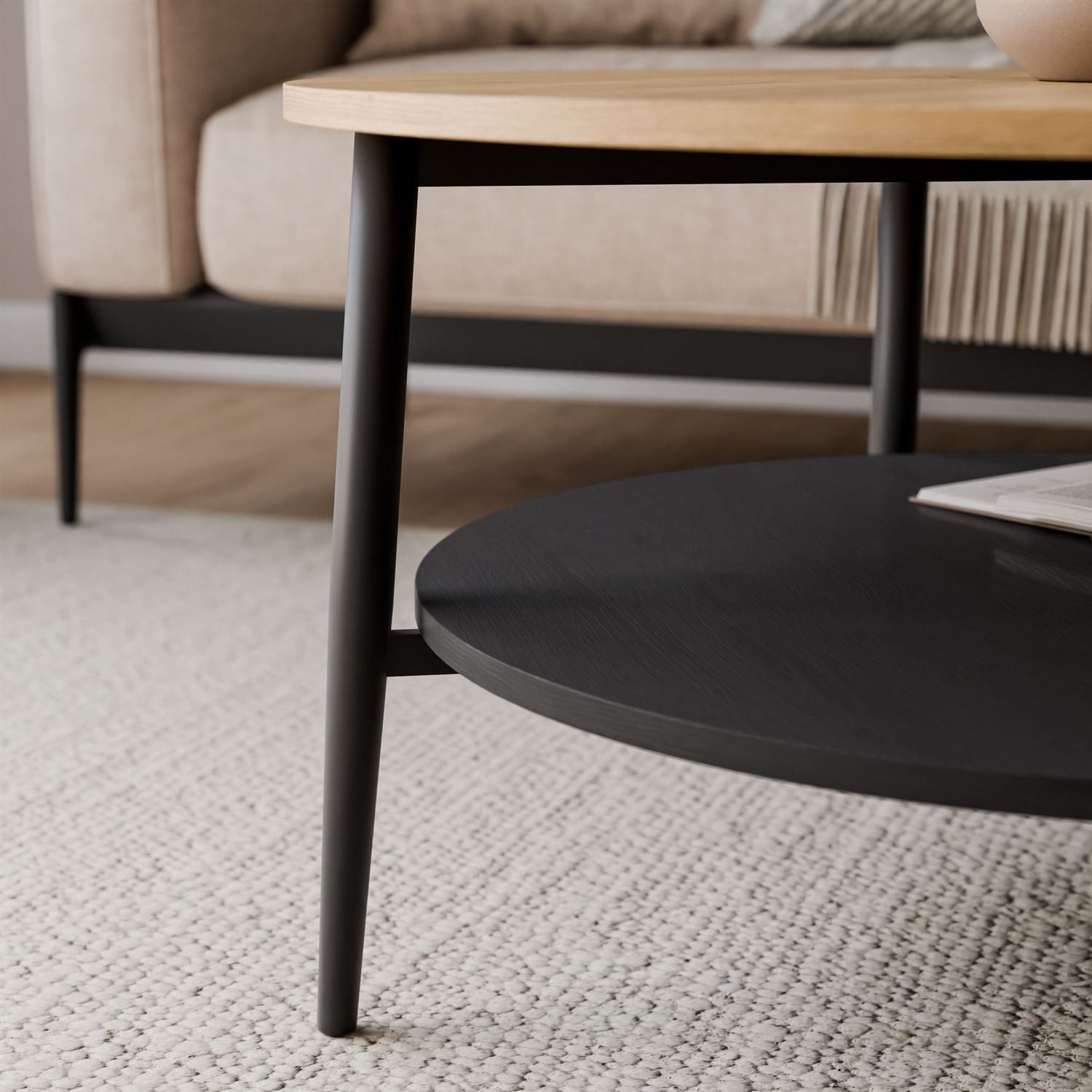 Lookway Couchtisch NORDIC mit schwarzen Beinen, Durchmesser: 80 cm, Höhe: 45 cm – Bild 3 von 5