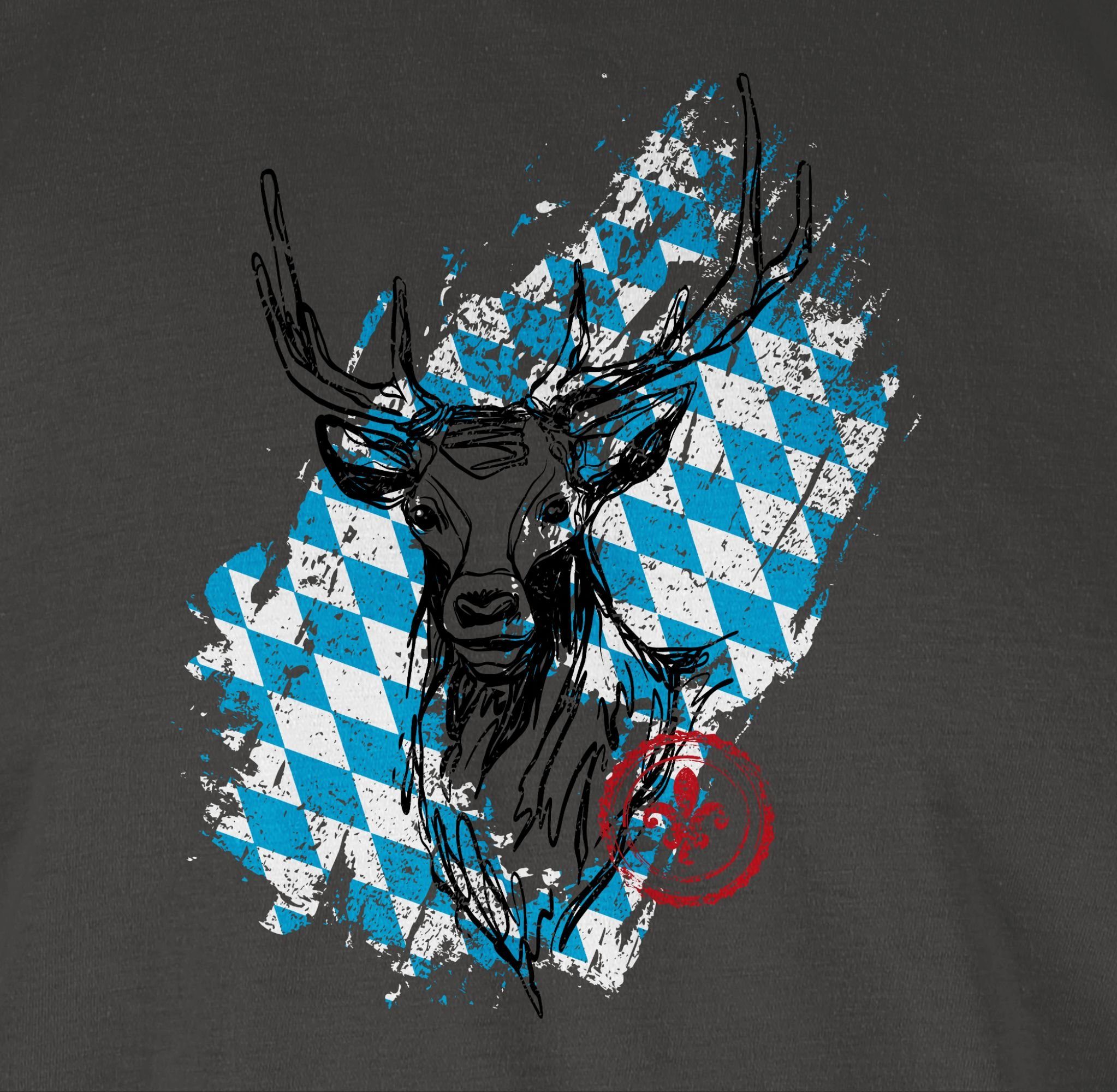 Shirtracer T-Shirt Hirsch Herren 1 Mode Oktoberfest mit für Dunkelgrau Wappen bayrischem
