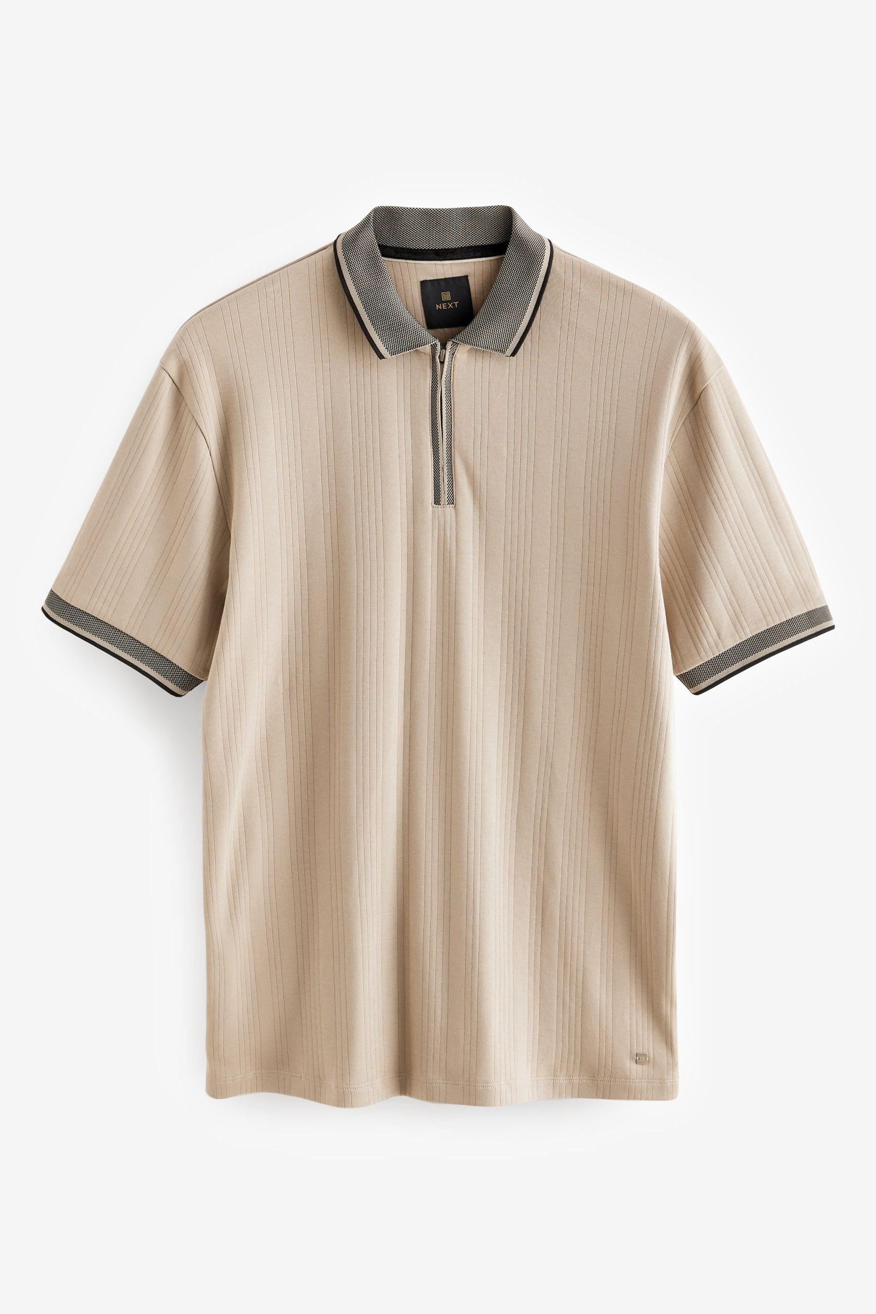 elegantem Next (1-tlg) mit Stone Kragen Polohemd Brown Poloshirt