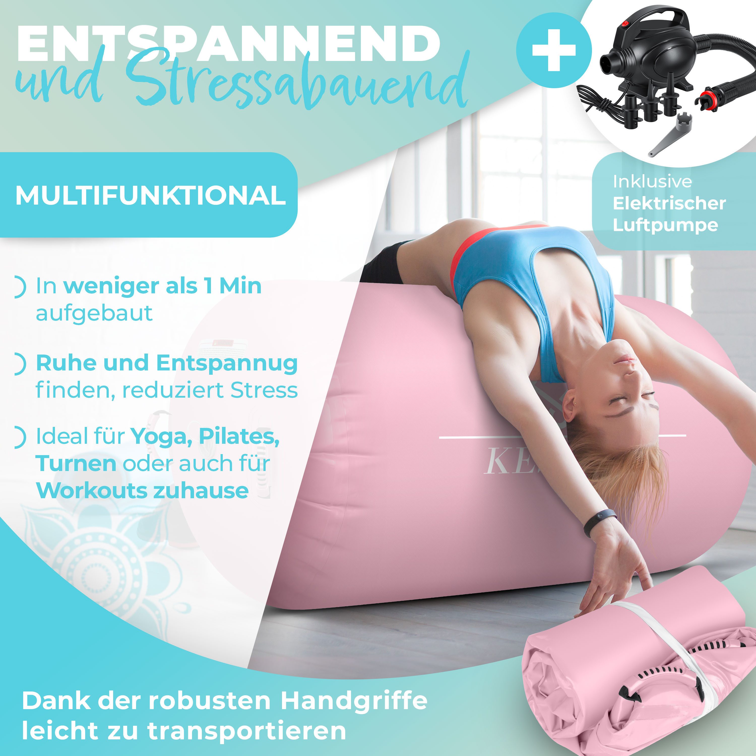 KESSER Gymnastikmatte, Aufblasbare Air Roll Airtrack, Gymnastik-Rolle inkl. Tragetasche