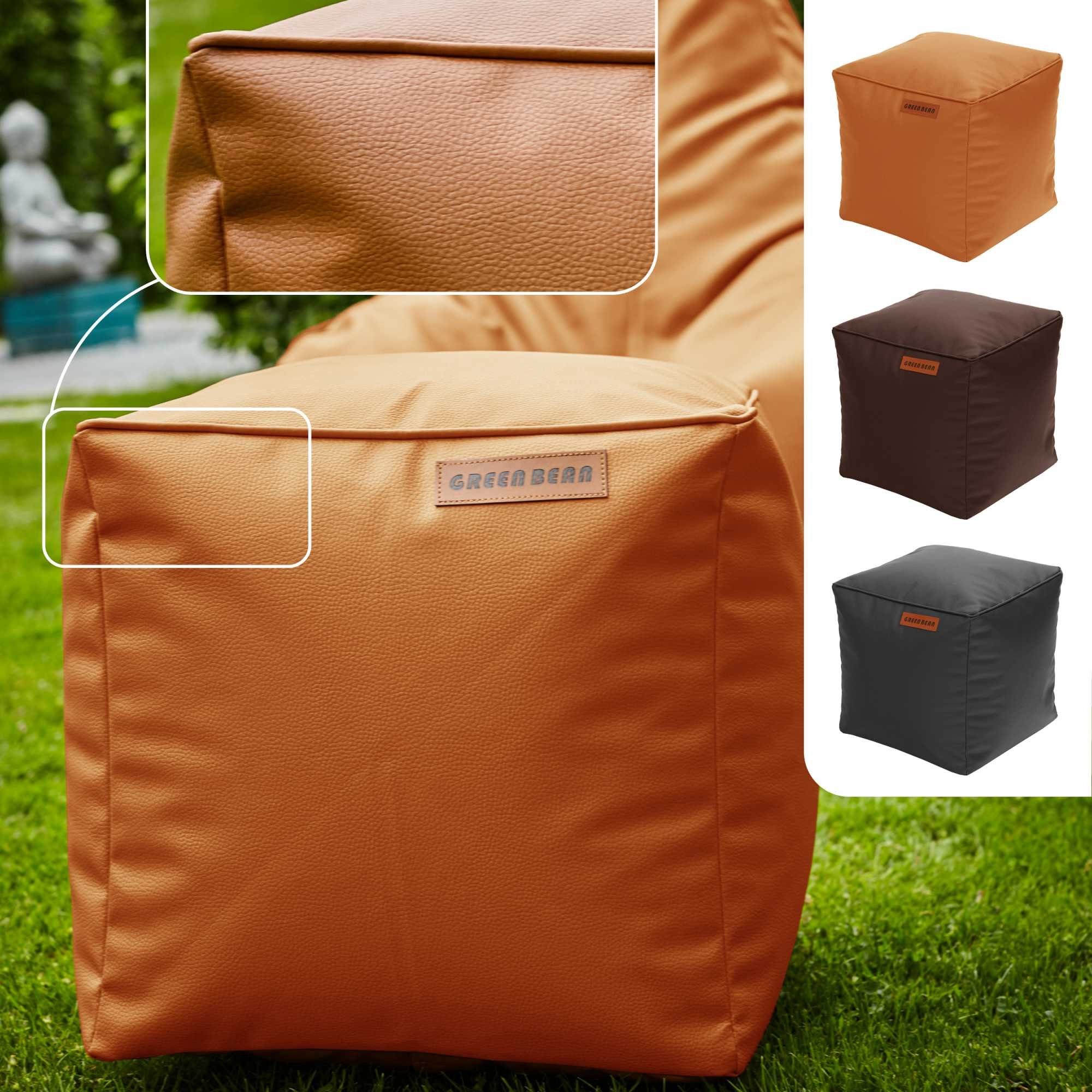 abwaschbarer (40x40x40cm Bean Sitzkissen Perlen Green Hocker Kunstleder 3 & Outdoor), Pouf EPS befüllt, aus Indoor Sitzpouf Farben Sitzwürfel in Bezug, Cognac Sitzhocker