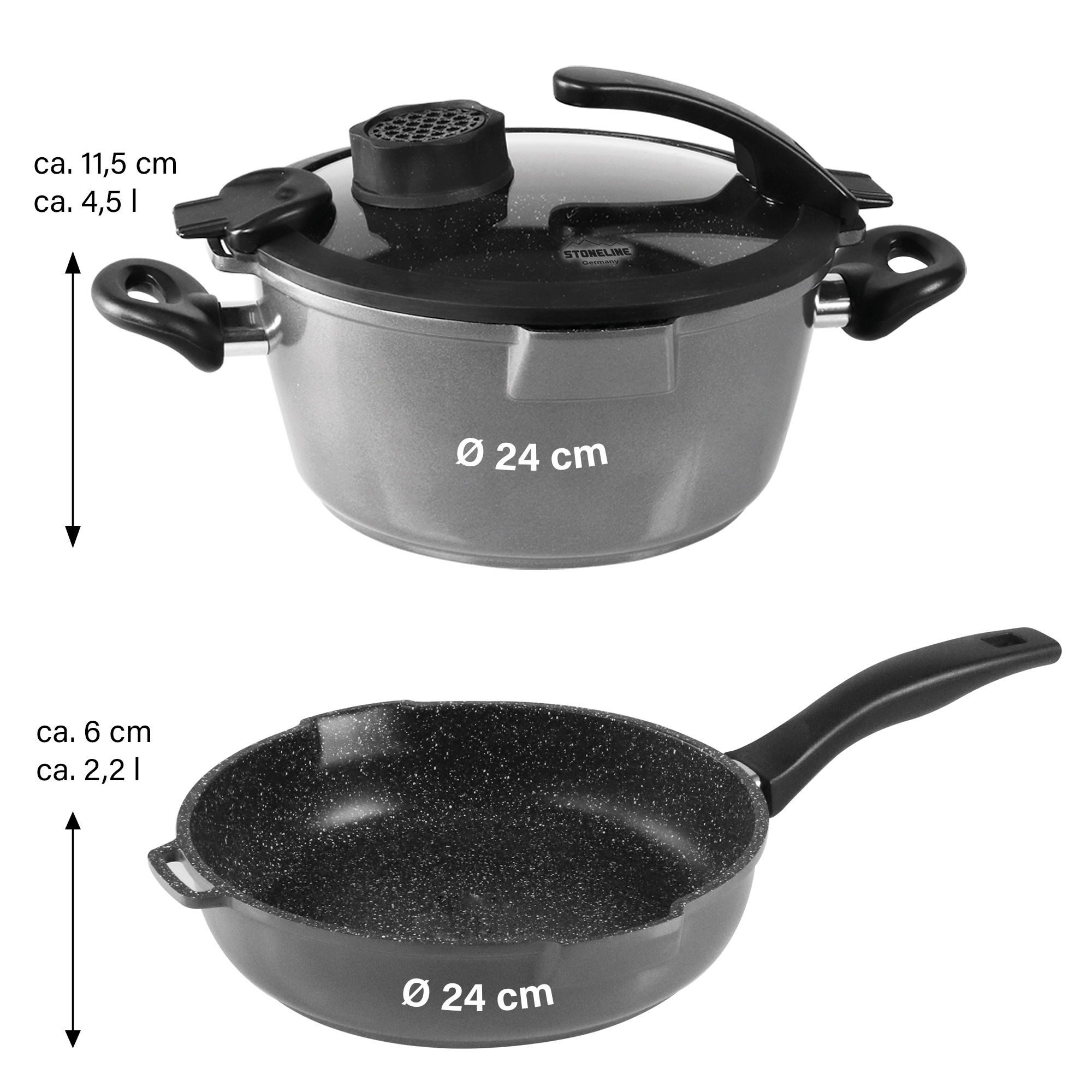 STONELINE Topf-Set 4tlg. Set, Schmorpfanne und Bratentopf, ø ca. 24 cm, mit Glasdeckel, (4-tlg)