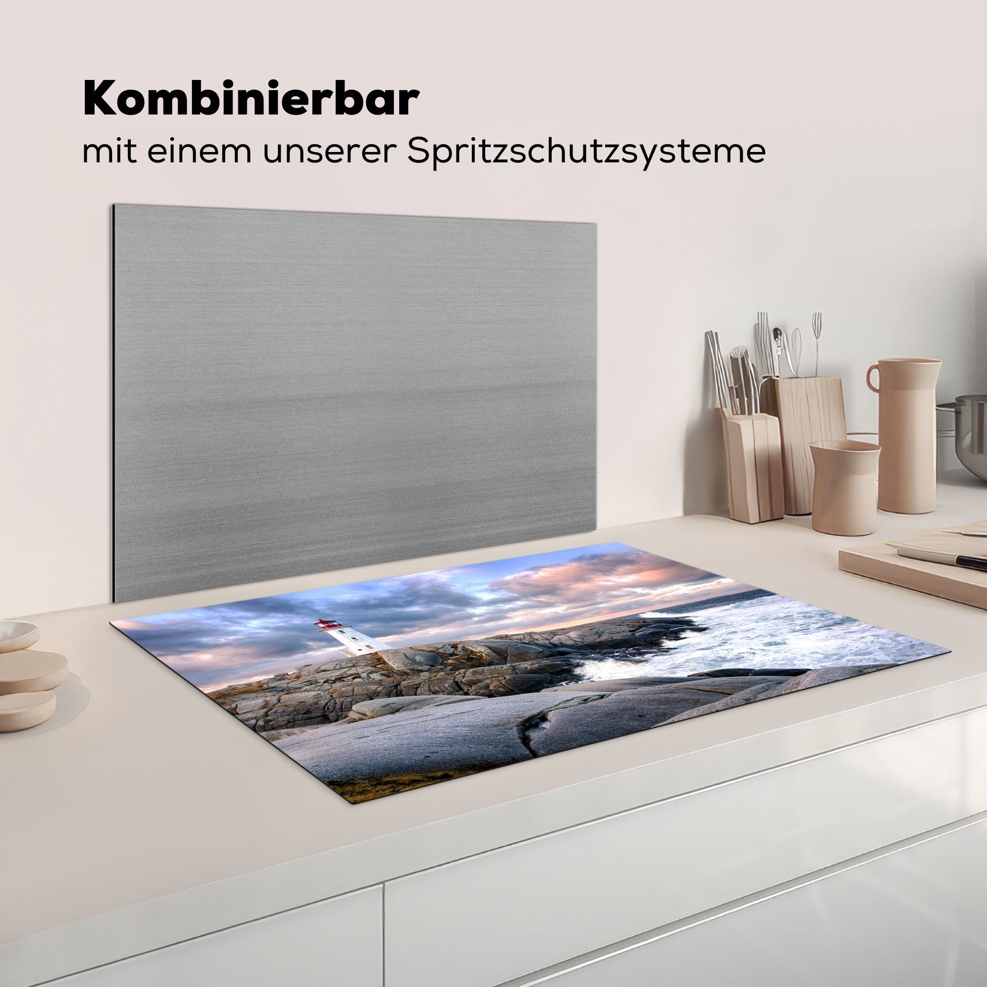 Cove MuchoWow küche, Ceranfeldabdeckung cm, Königreich, tlg), die Vinyl, Vereinigten (1 Schutz Peggy's Induktionskochfeld 81x52 Leuchtturm im Herdblende-/Abdeckplatte für