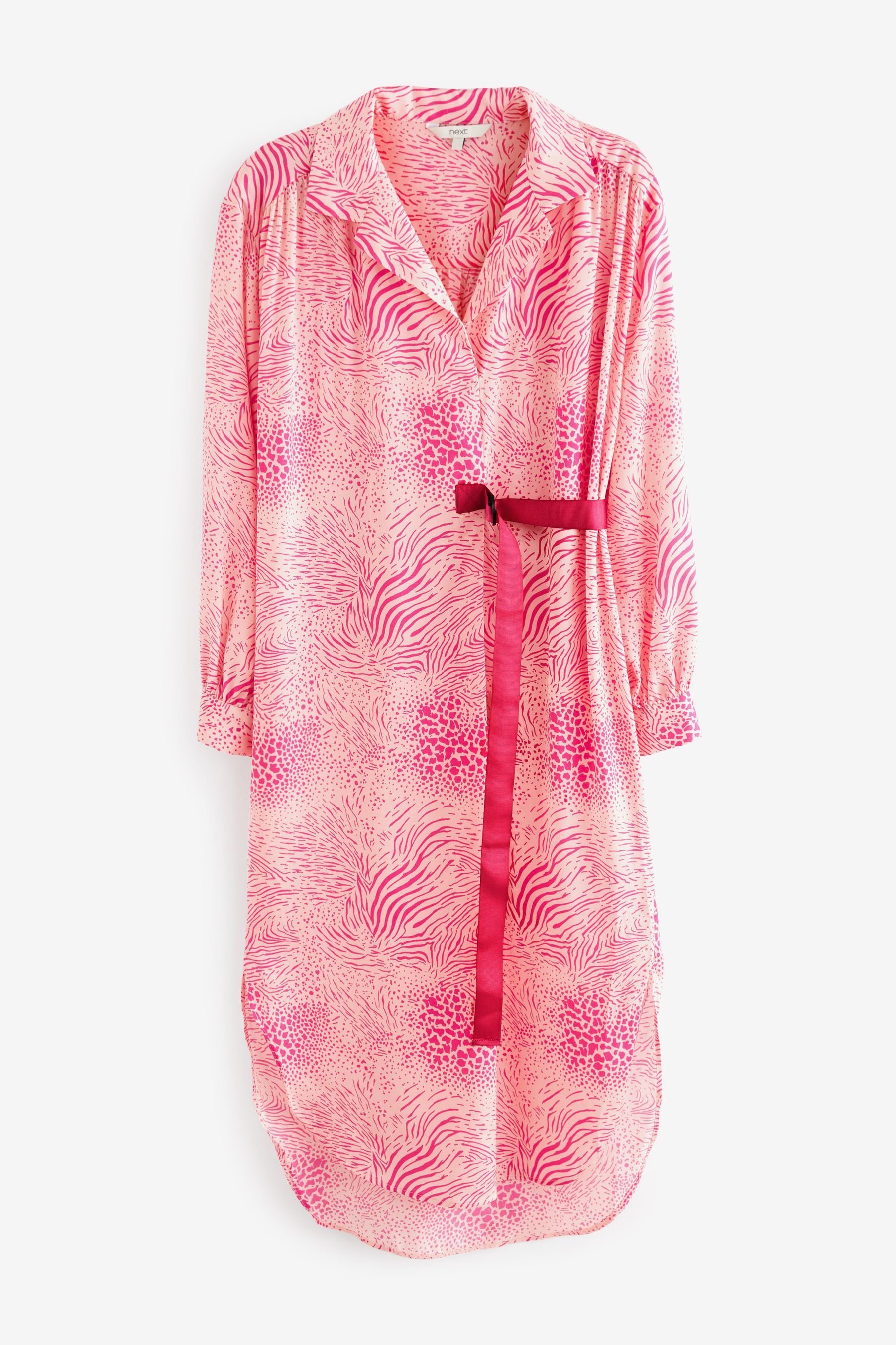 Next Blusenkleid Hemdkleid aus Satin (1-tlg) Pink/Cream Abstract Animal Print
