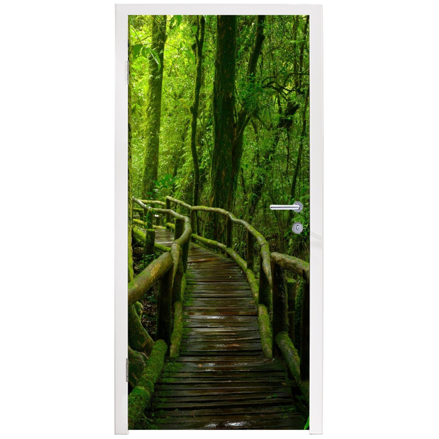 MuchoWow Türtapete St), Tropisch, für - Moos Tür, - bedruckt, - Matt, cm 75x205 Brücke Natur Dschungel Fototapete - (1 Türaufkleber