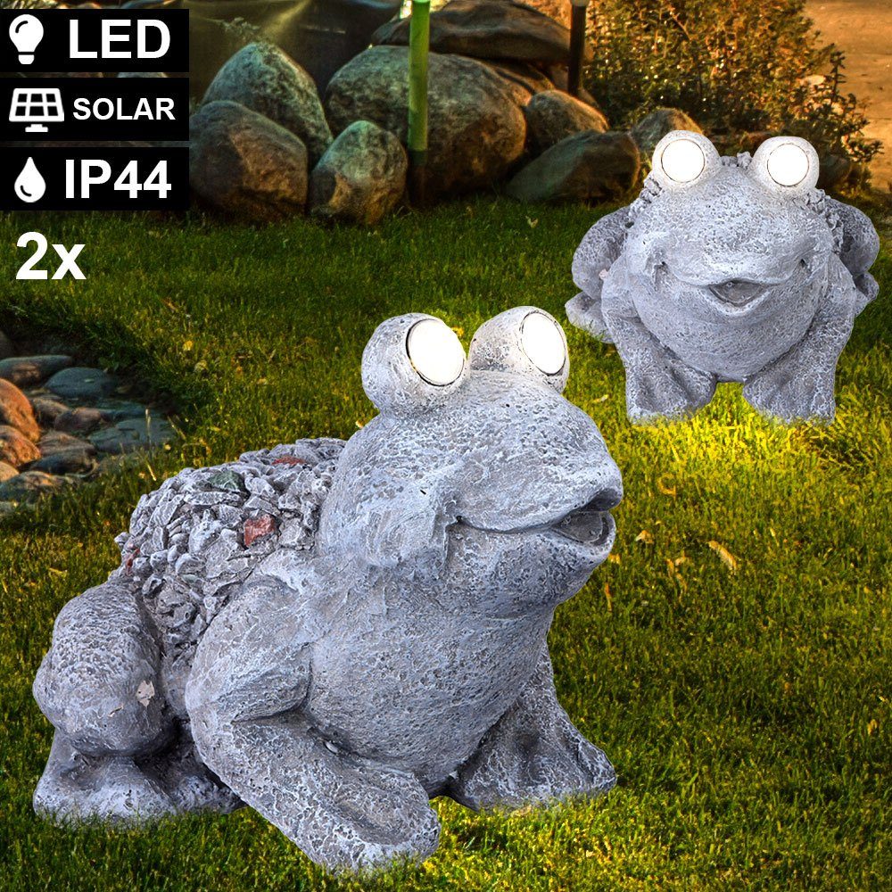 LED Außen Solar Steh Stand Lampe Tier Frosch Figur Grundstück Dekoration grau 