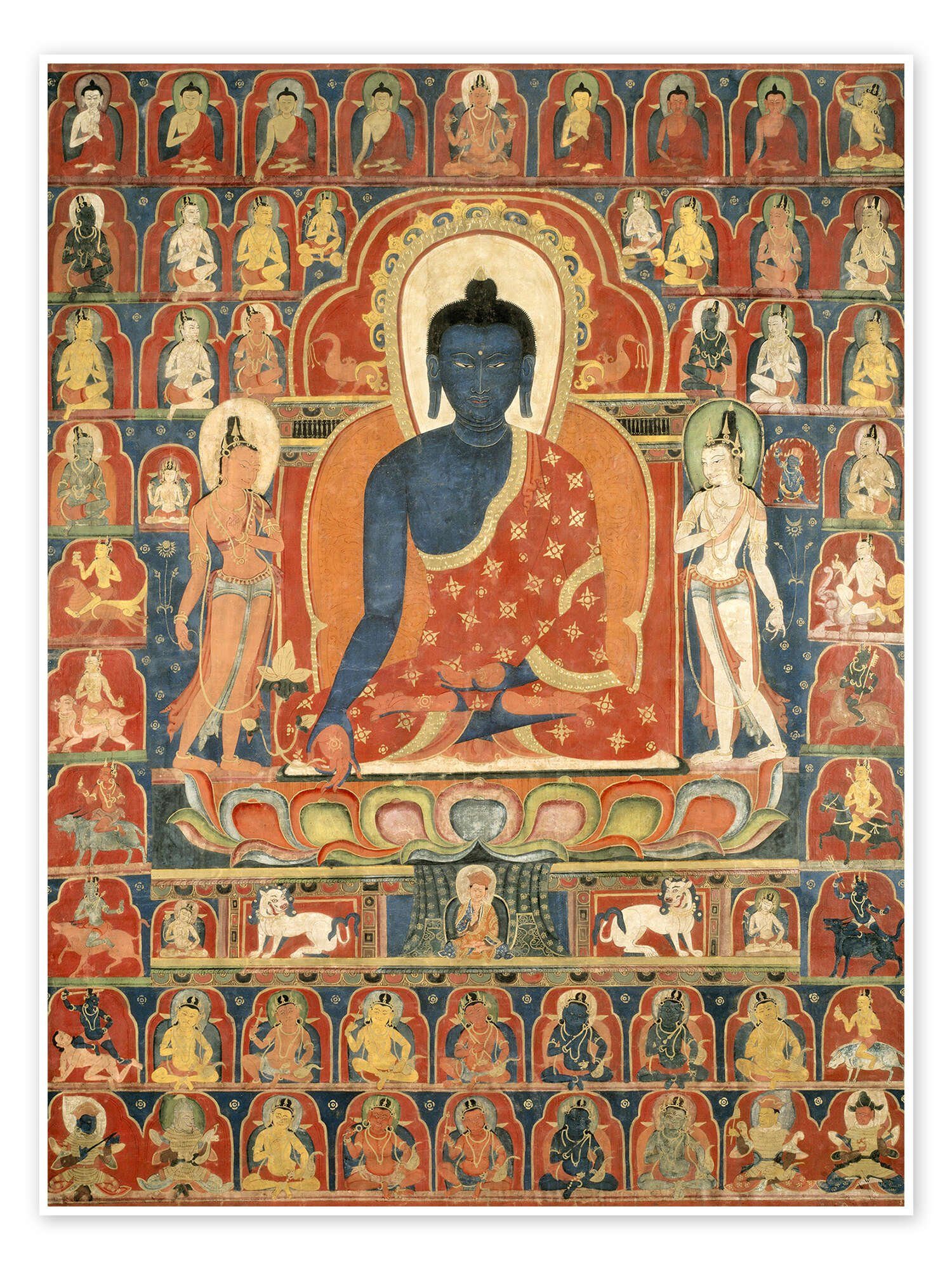 Posterlounge Wandbild Bemalte Banner (Thangka) mit dem Medizin-Buddha (Bhaishajyaguru), Tibetan School, erhältlich als Poster, Leinwandbild, Wandsticker oder Acrylglasbild