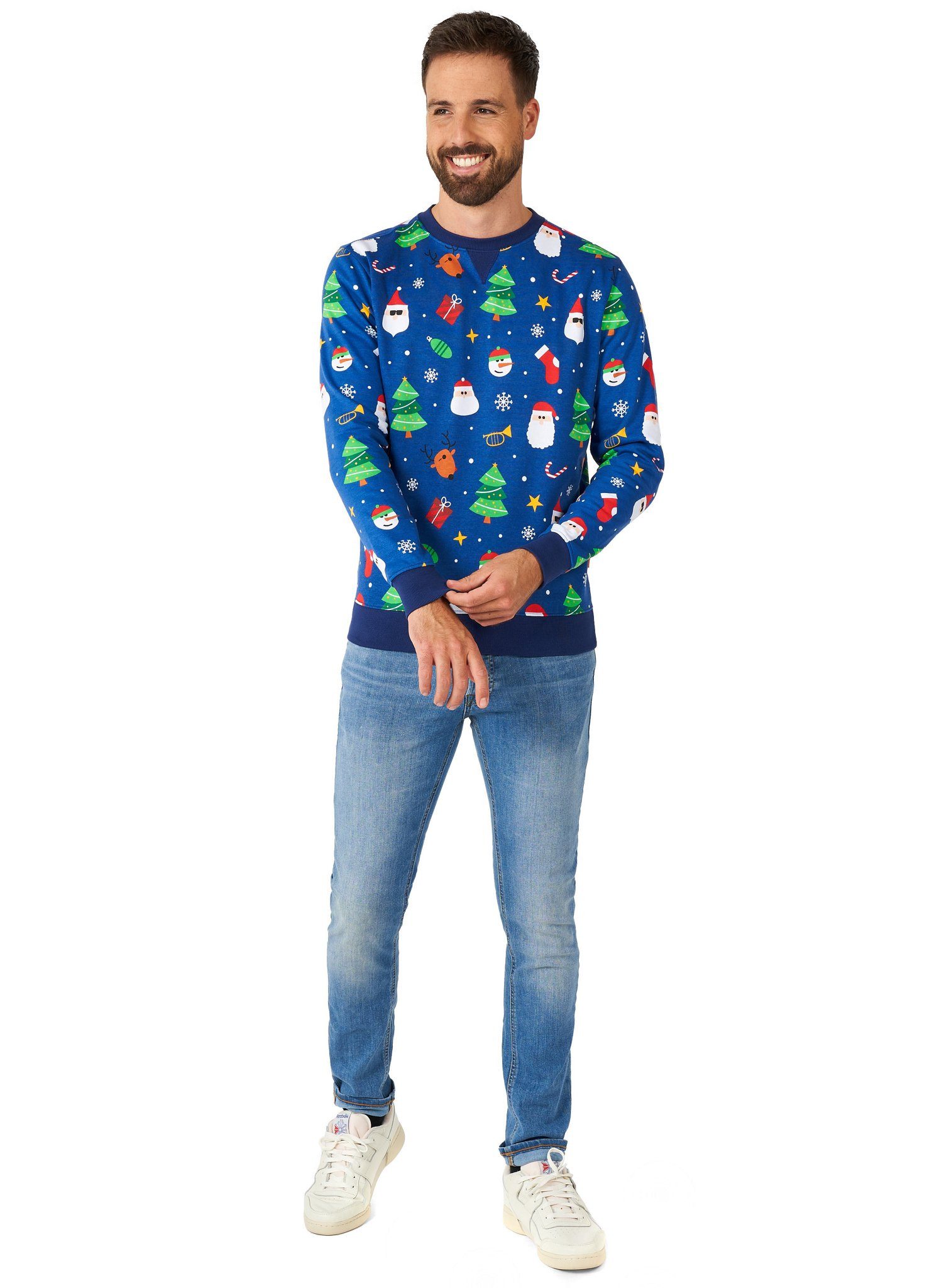 Opposuits Kostüm Festivity Blue Pullover, Bedruckter Weihnachtspulli - aber in cool!