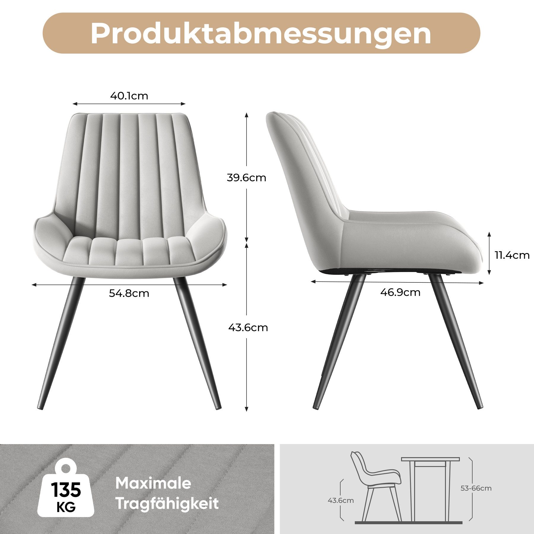 HawthyHome Esszimmerstuhl bequeme Polsterstühle Küchenstuhl (2 St), mit Rückenlehne und Metallbeine