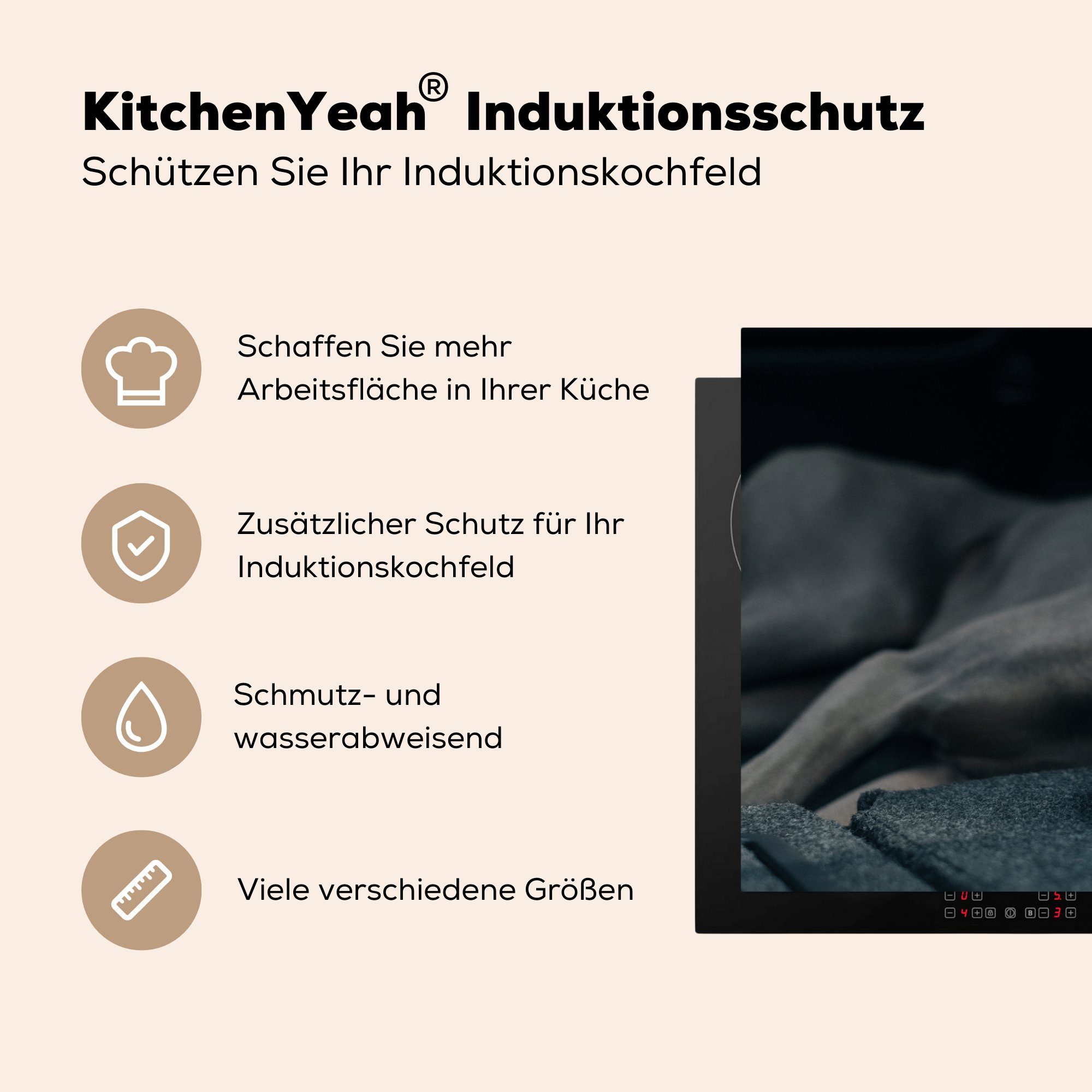 die Hund cm, (1 - 81x52 Augen Vinyl, MuchoWow Schwarz, für tlg), Ceranfeldabdeckung Induktionskochfeld - Herdblende-/Abdeckplatte Schutz küche,