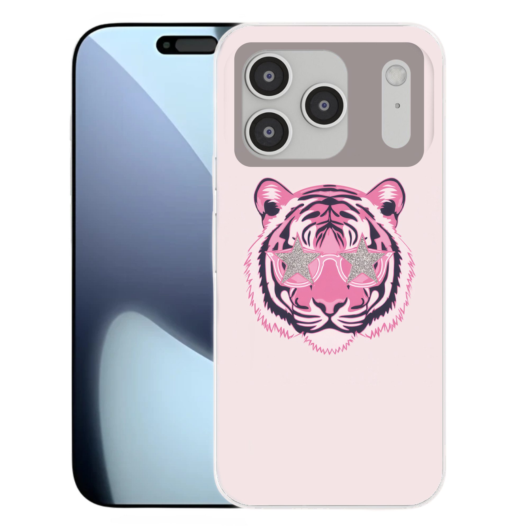 MuchoWow Handyhülle für Apple iPhone 17 Pro Tiger - Glitzer-Sonnenbrille - Rosa, Smartphone-Bumper, Print, Handy Schutzhülle Dünn