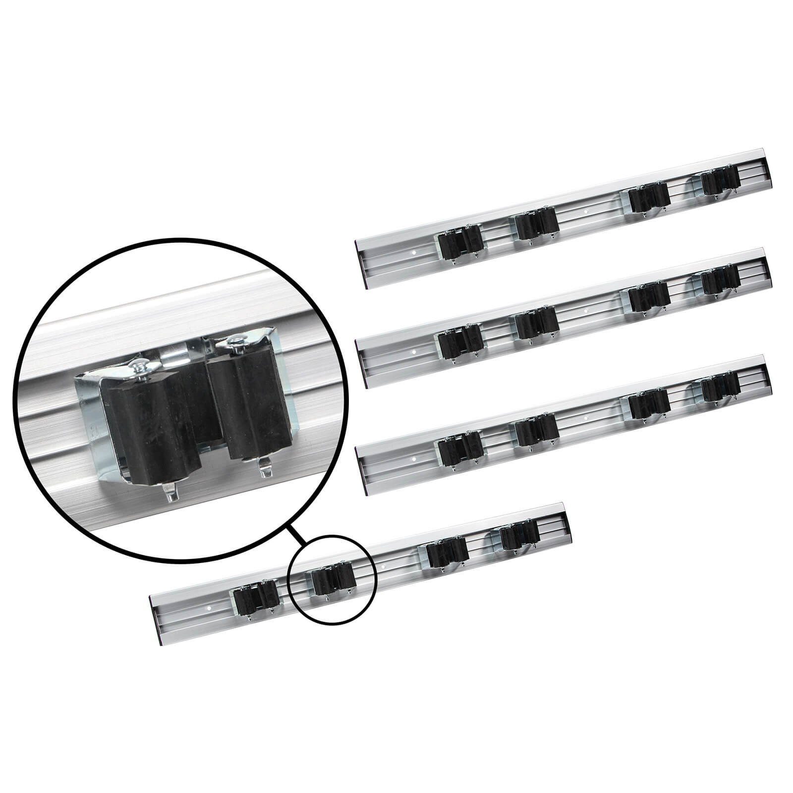 Work plus Wandhalterung 4x Gartengeräte Werkzeugleiste Wandhalter Besenhalter Schiene, (4-tlg., 4er Set Wand Klemmleiste für Rundstiele)