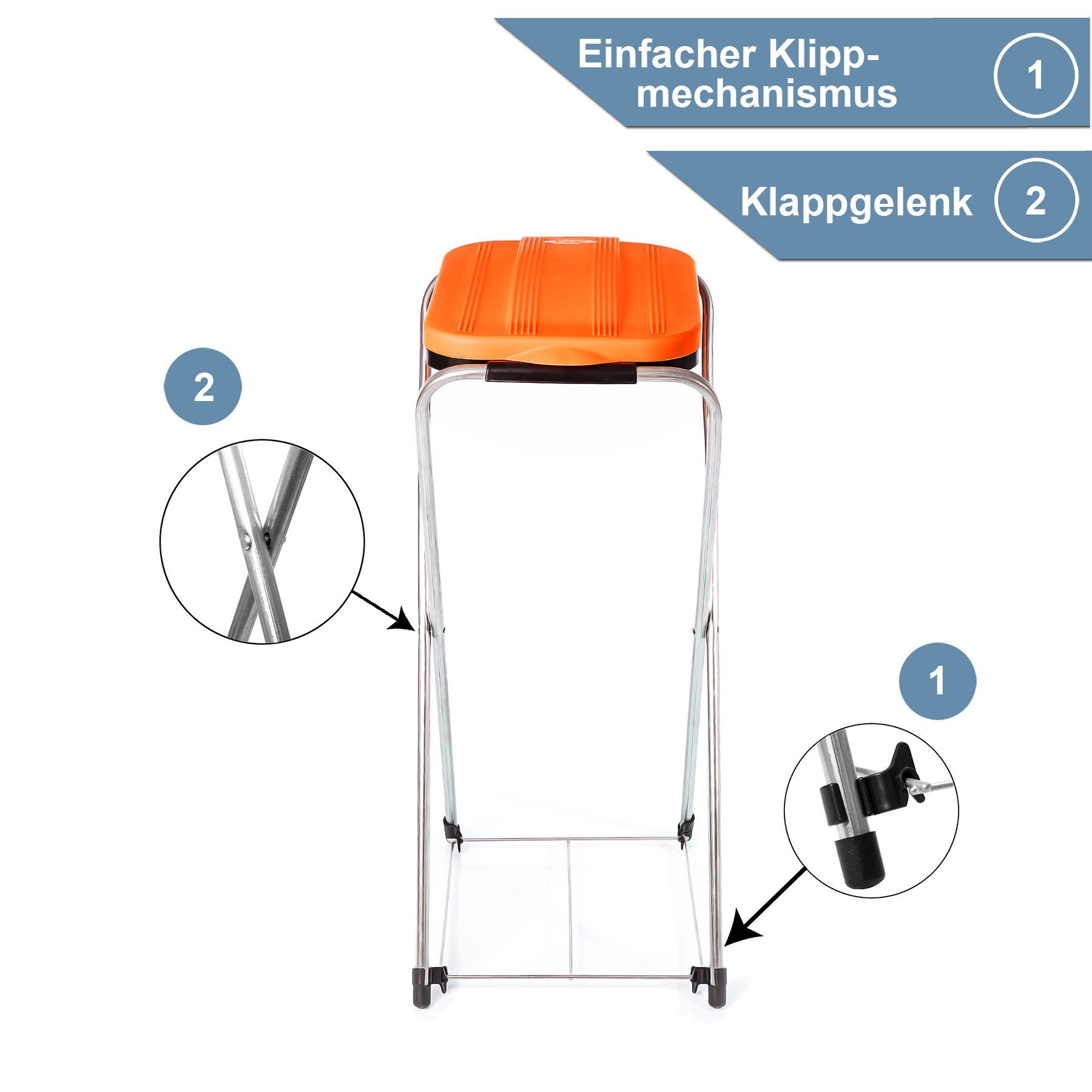 BigDean Müllsackständer Müllsackständer Müllbeutelhalter Gitterboden klappbar Orange 120L