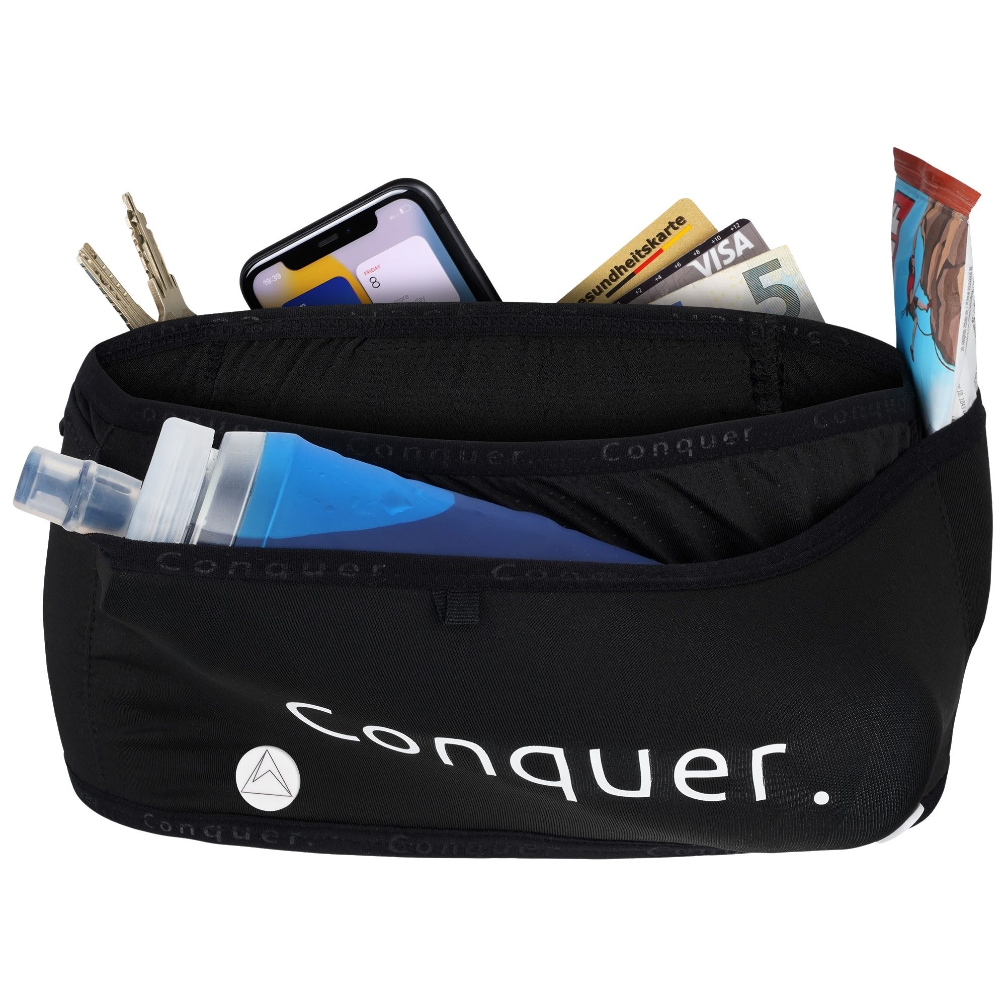 Conquer. Laufgürtel für Flasche und Zubehör - Lauftasche Damen & Herren Enge Passform