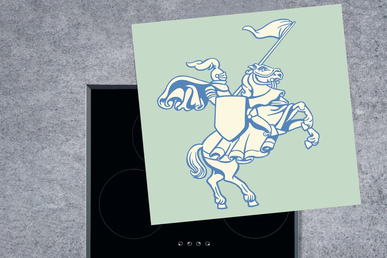 Kinderillustration tänzelnden Vinyl, Ritters cm, einem (1 küche Arbeitsplatte für Pferd, tlg), auf eines MuchoWow Ceranfeldabdeckung, 78x78 Herdblende-/Abdeckplatte