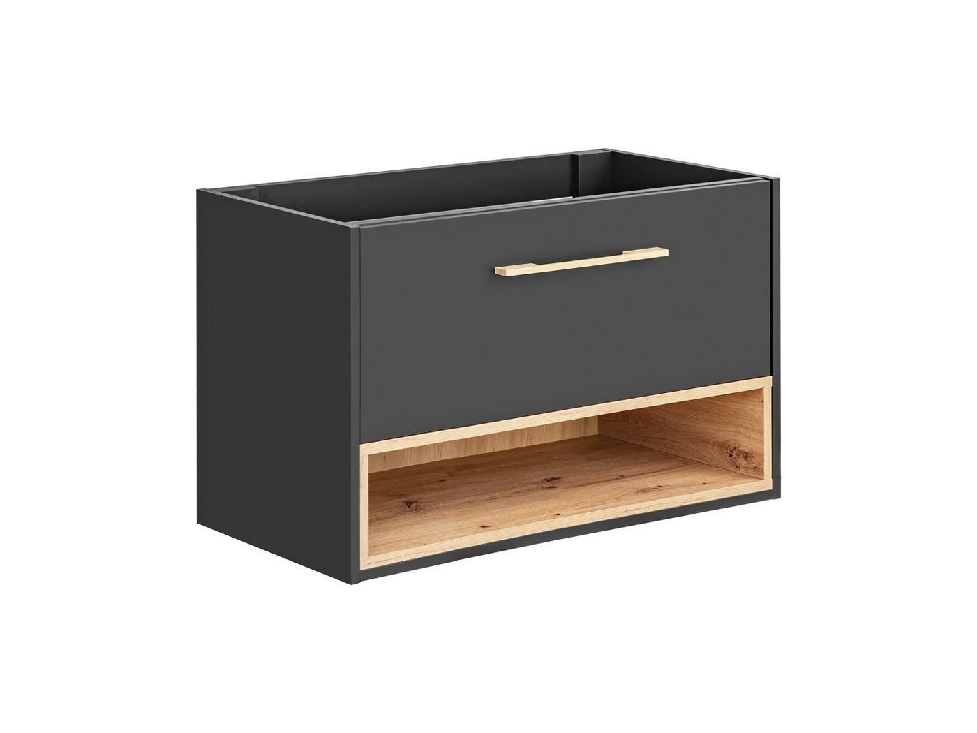Thumbnail - einfachgutemoebel Waschtisch-Set Waschplatz BORNEO 80cm, Einbaubecken, Cosmos-grau - Artisan-eiche, (Badmöbel Set, 1-St....