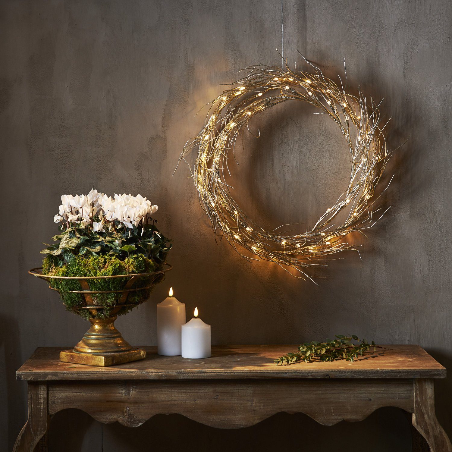 MARELIDA Dekokranz LED Lichtkranz Fizzy Fenster Türschmuck 50 LED D: 45cm für Innen gold