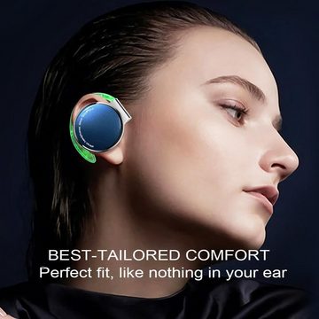 Micool Ear-Clip Bluetooth V5.3, Sport Kabelloser In-Ear-Kopfhörer (Robust und langlebig: Spritzwassergeschütztes Material für alle Wetterbedingungen, mit Atemlicht, Headset mit 4-Mikrofon, Comfort Fit Ohrhaken)